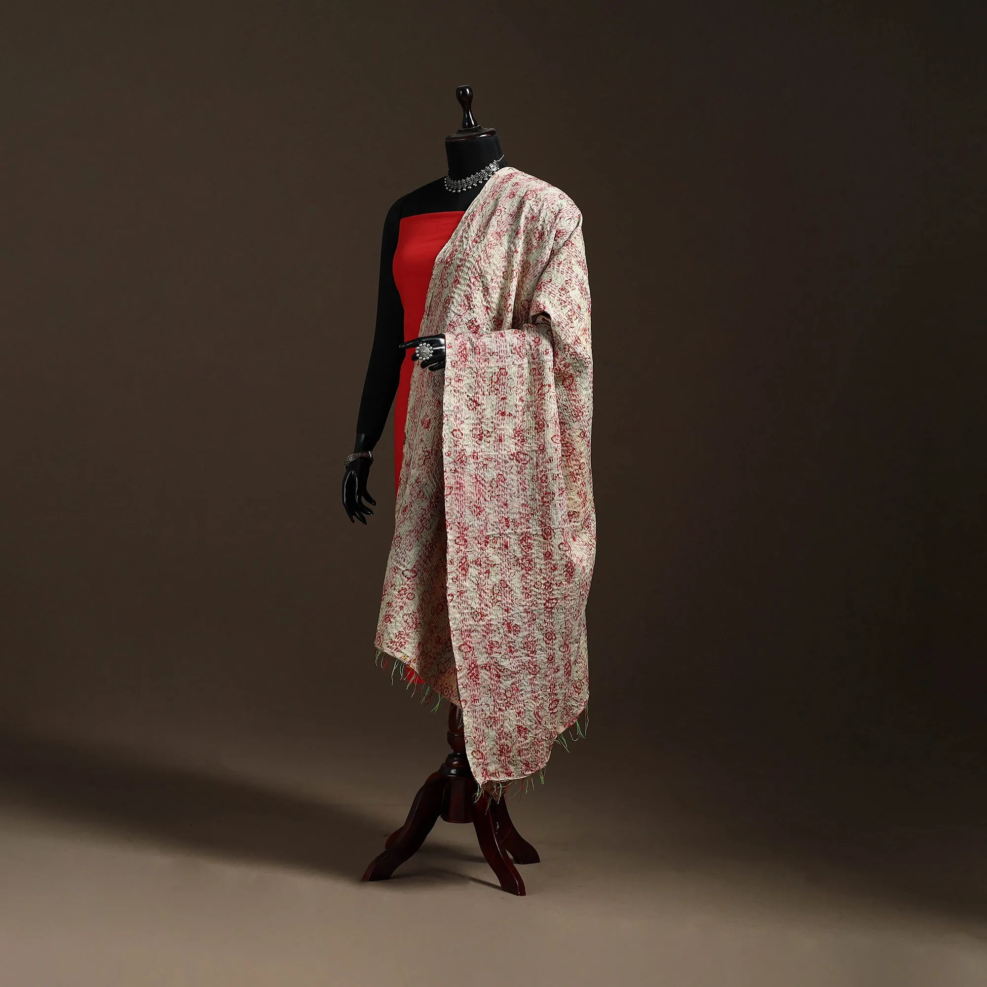 Multicolor - Bengal Hand Embroidery Patchwork Reversible Silk Kantha Dupatta 49 sold by Itokri product image thumbnail 5