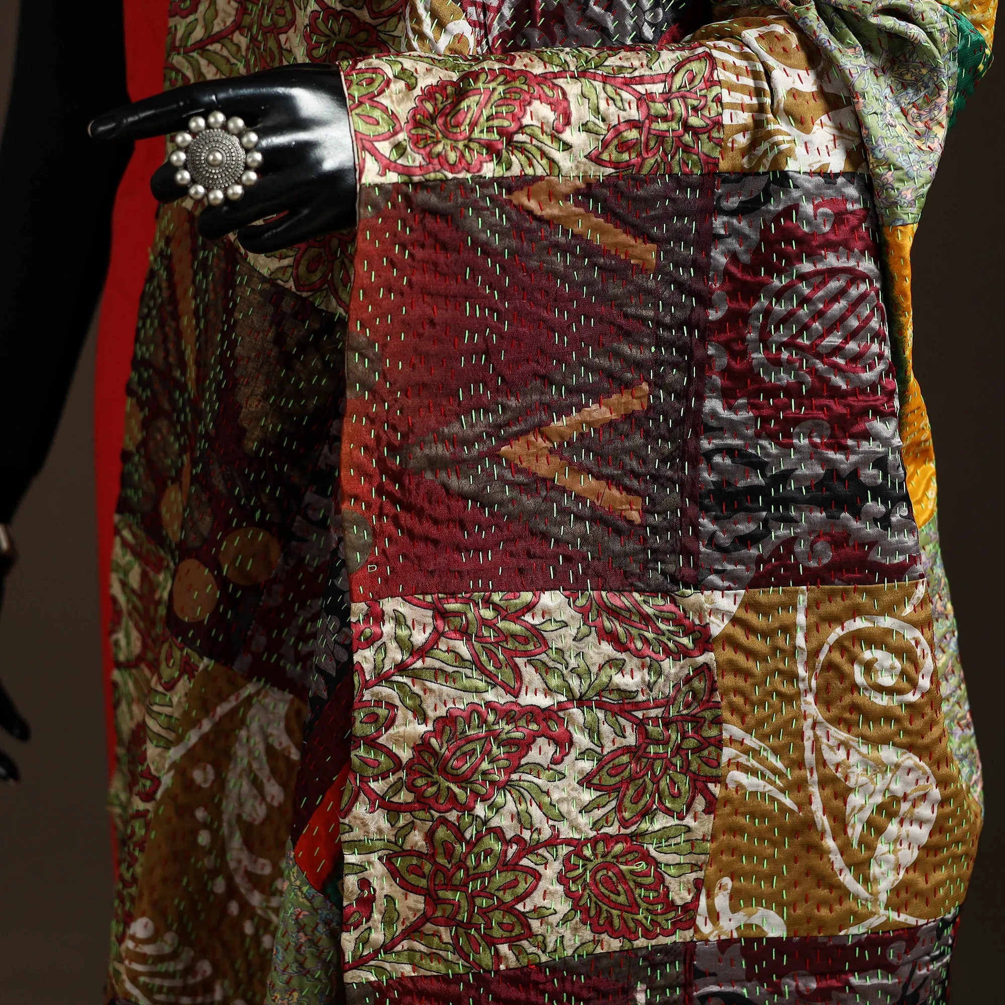 Multicolor - Bengal Hand Embroidery Patchwork Reversible Silk Kantha Dupatta 49 sold by Itokri product image thumbnail 3