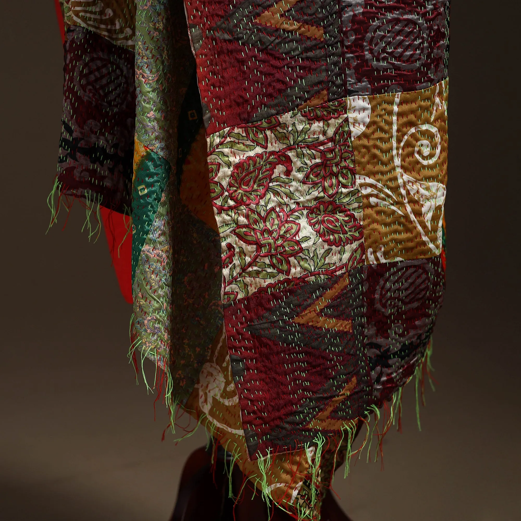 Multicolor - Bengal Hand Embroidery Patchwork Reversible Silk Kantha Dupatta 49 sold by Itokri product image thumbnail 4