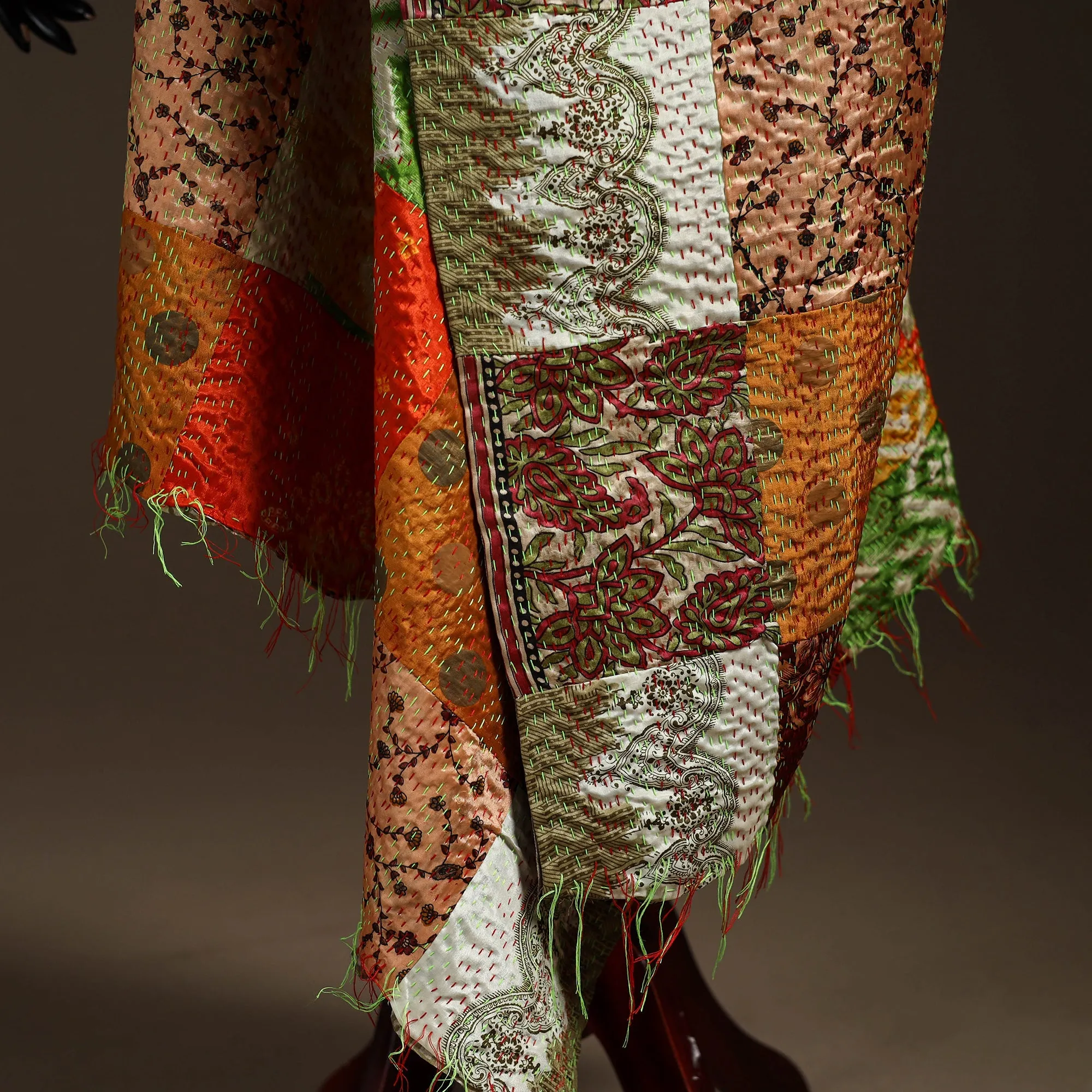 Multicolor - Bengal Hand Embroidery Patchwork Reversible Silk Kantha Dupatta 47 sold by Itokri product image thumbnail 4