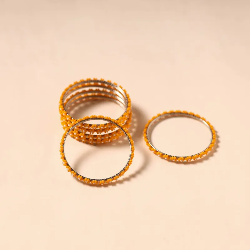 Orange - Hapur Flower Beadwork Bangles by Aagaz (Set of 6) 18 made by Itokri