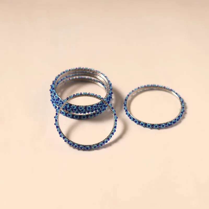 Blue - Hapur Flower Beadwork Bangles by Aagaz (Set of 6) 13 sold by Itokri