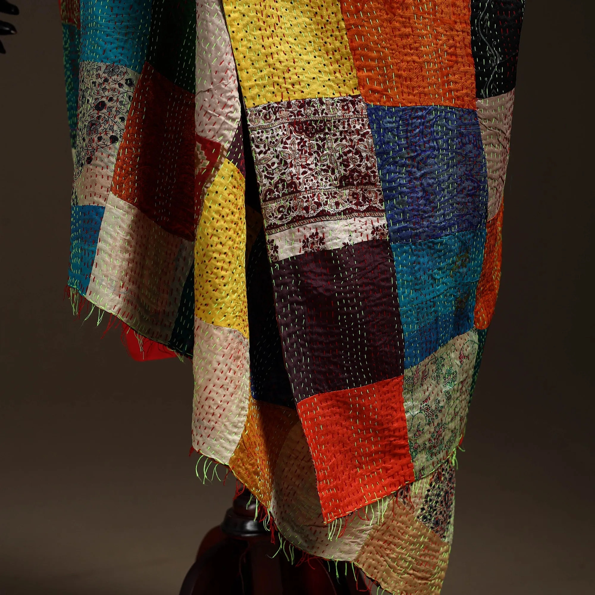 Multicolor - Bengal Hand Embroidery Patchwork Reversible Silk Kantha Dupatta 57 sold by Itokri product image thumbnail 4