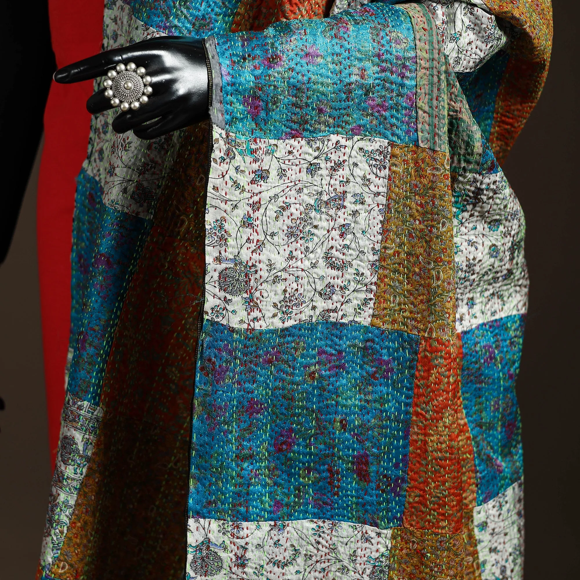 Multicolor - Bengal Hand Embroidery Patchwork Reversible Silk Kantha Dupatta 63 sold by Itokri product image thumbnail 3