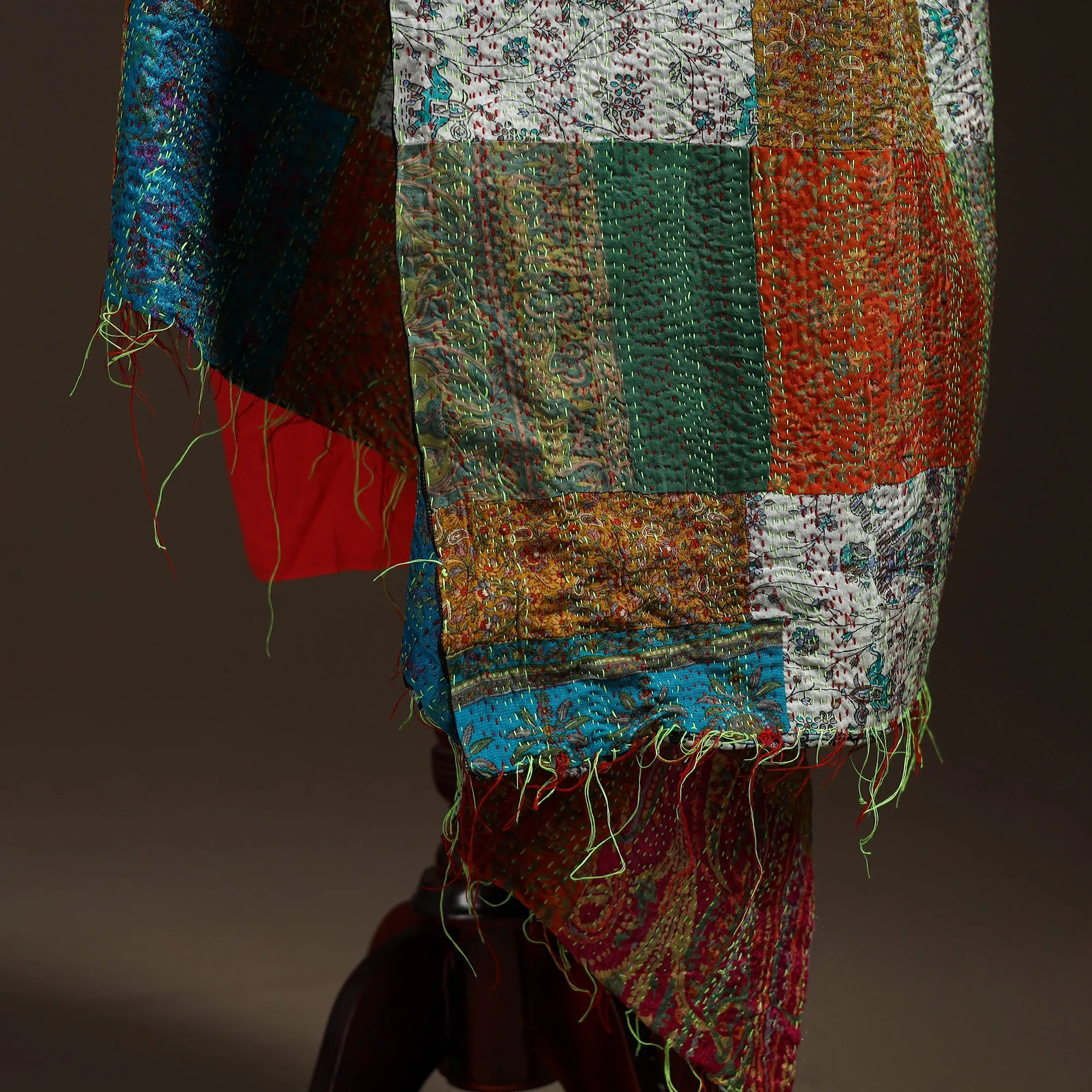 Multicolor - Bengal Hand Embroidery Patchwork Reversible Silk Kantha Dupatta 63 sold by Itokri product image thumbnail 4