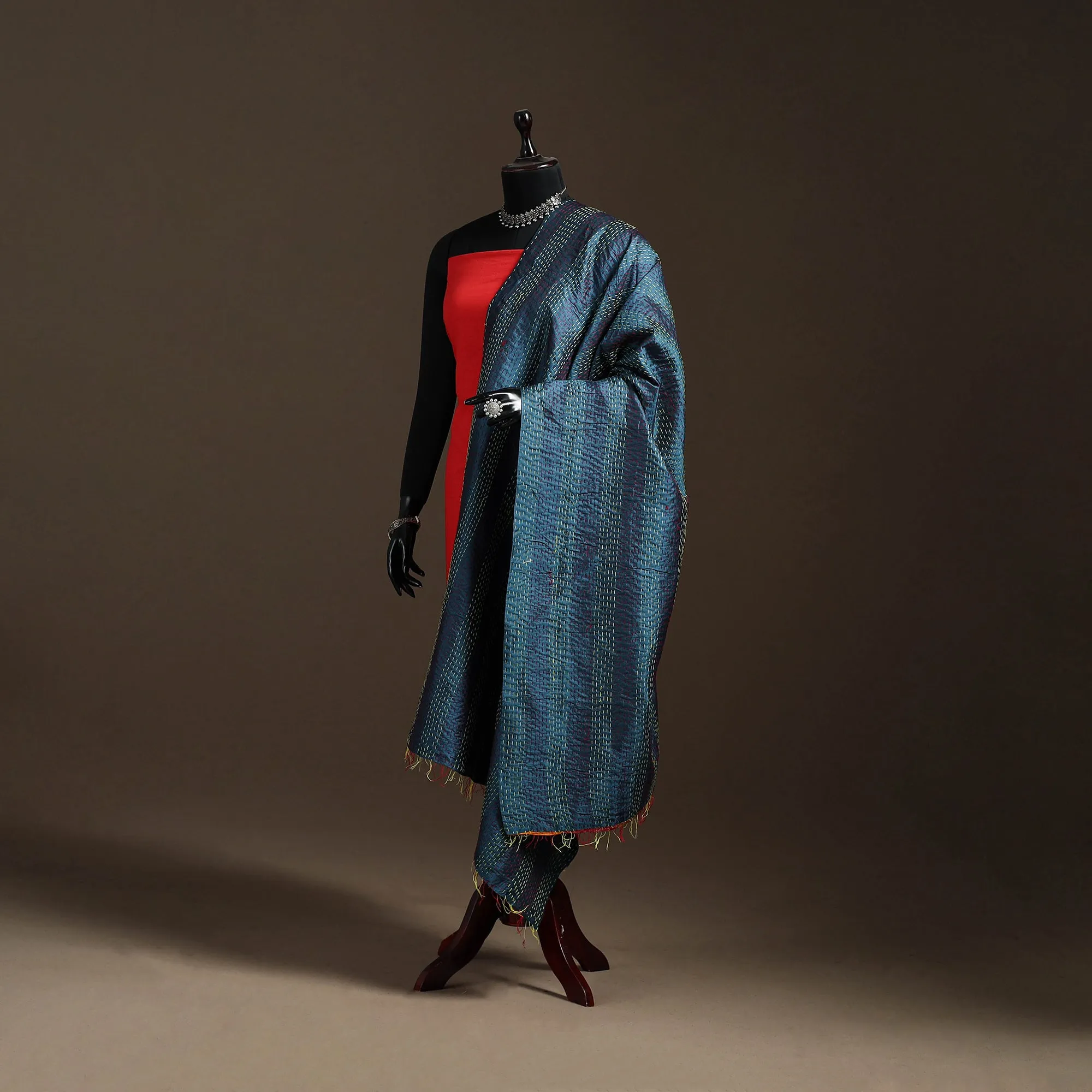 Multicolor - Bengal Hand Embroidery Patchwork Reversible Silk Kantha Dupatta 66 sold by Itokri product image thumbnail 5