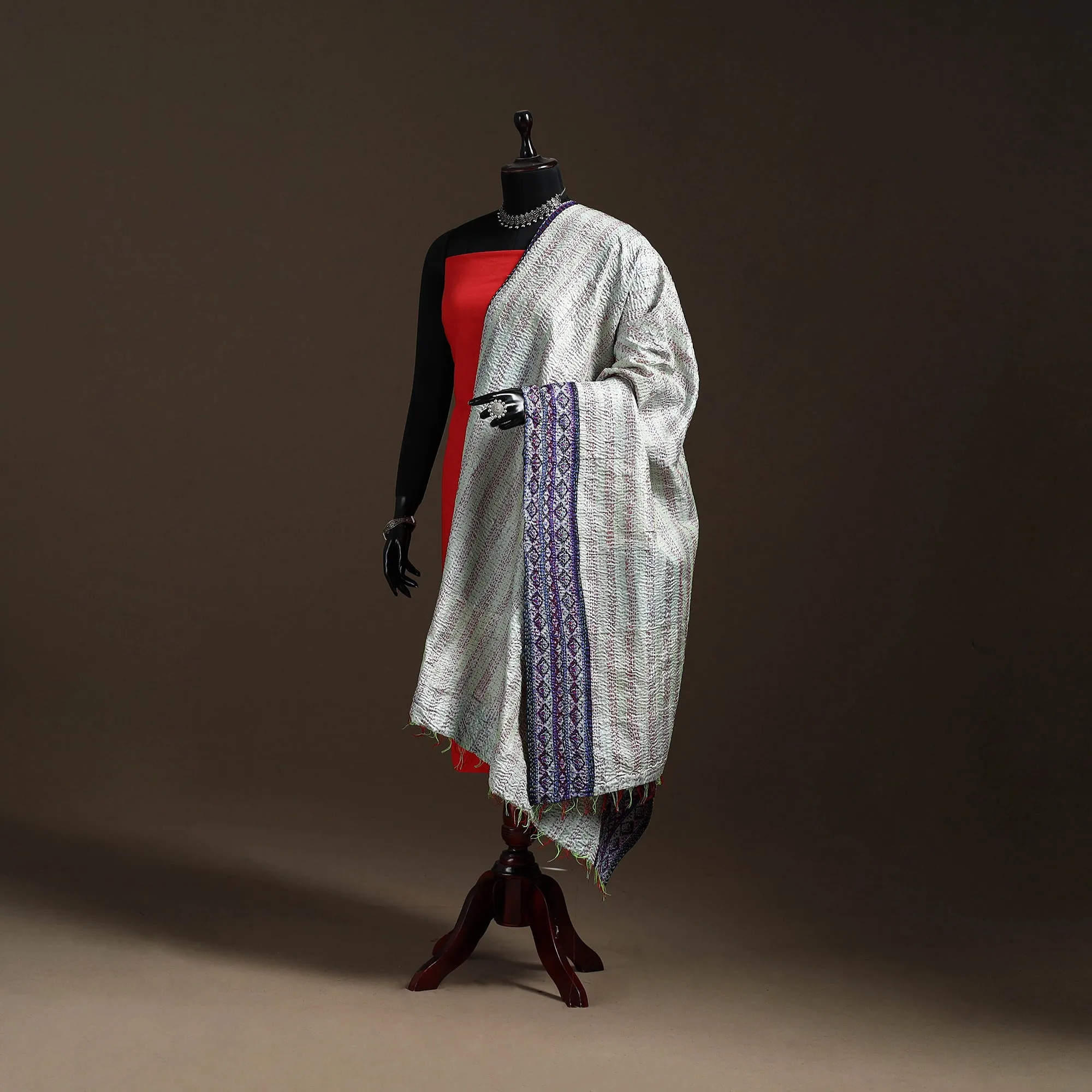 Multicolor - Bengal Hand Embroidery Patchwork Reversible Silk Kantha Dupatta 68 sold by Itokri product image thumbnail 5