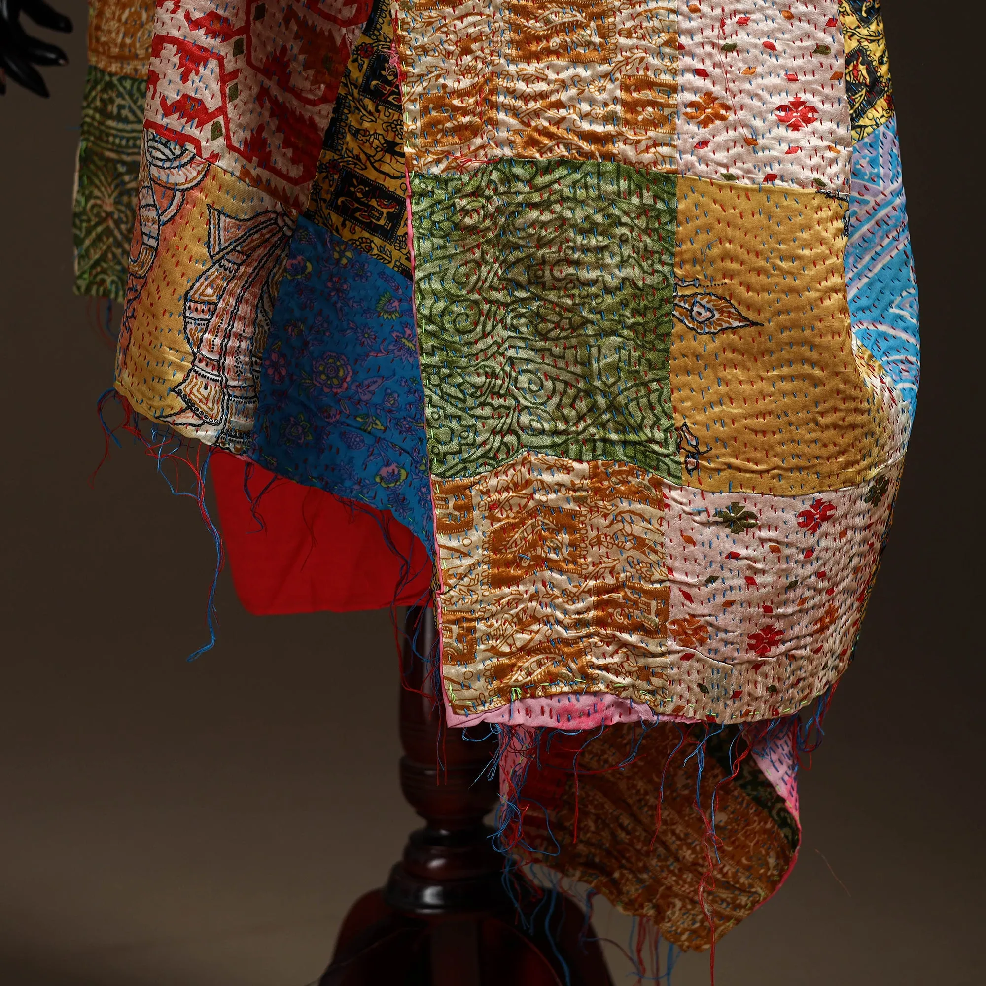 Multicolor - Bengal Hand Embroidery Patchwork Reversible Silk Kantha Dupatta 69 sold by Itokri product image thumbnail 4