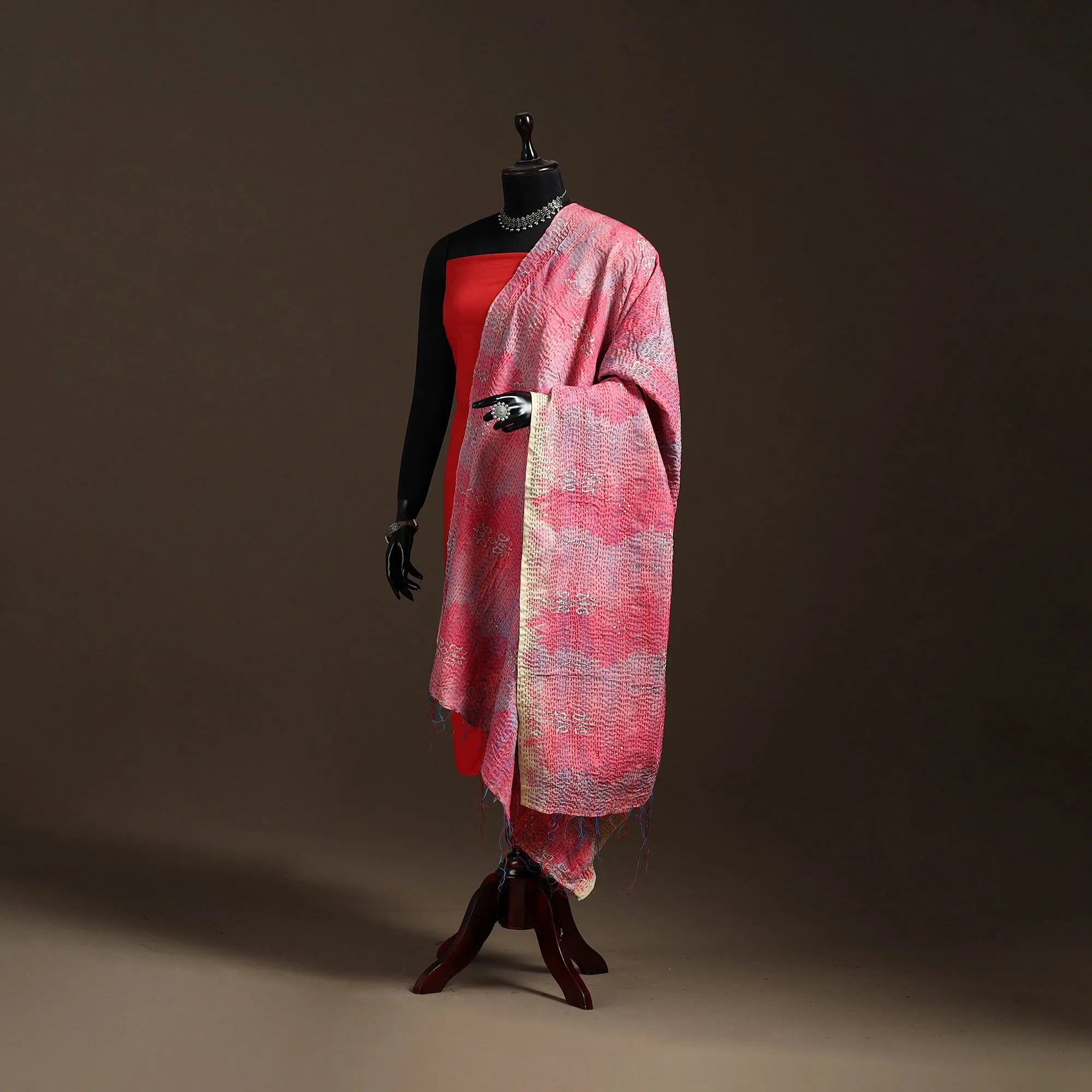 Multicolor - Bengal Hand Embroidery Patchwork Reversible Silk Kantha Dupatta 69 sold by Itokri product image thumbnail 5