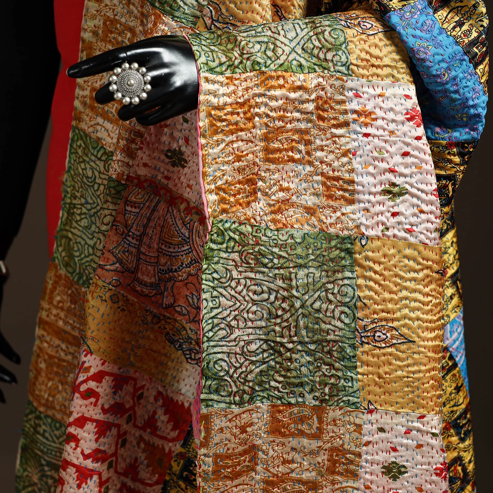 Multicolor - Bengal Hand Embroidery Patchwork Reversible Silk Kantha Dupatta 69 sold by Itokri product image thumbnail 3