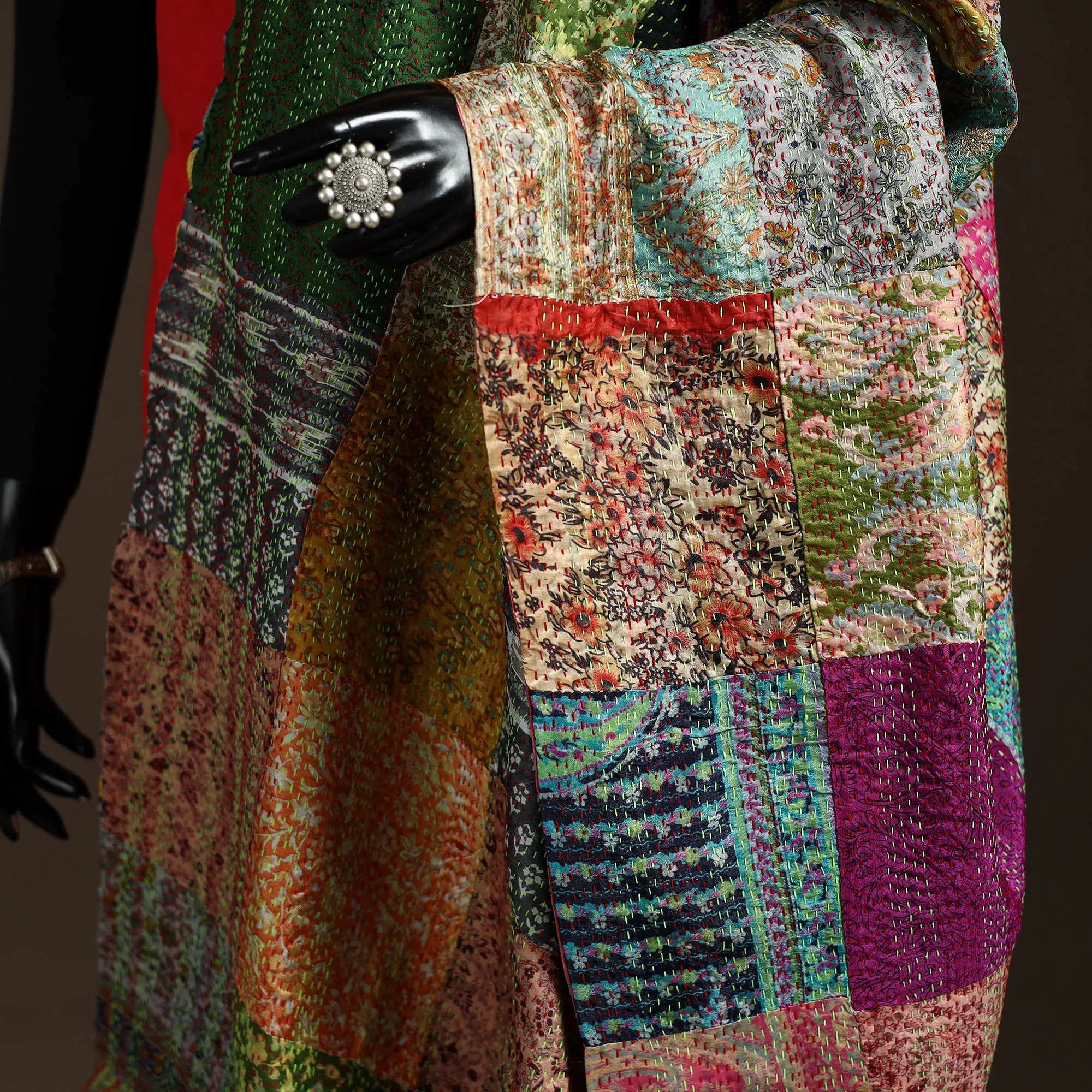 Multicolor - Bengal Hand Embroidery Patchwork Reversible Silk Kantha Dupatta 70 sold by Itokri product image thumbnail 3
