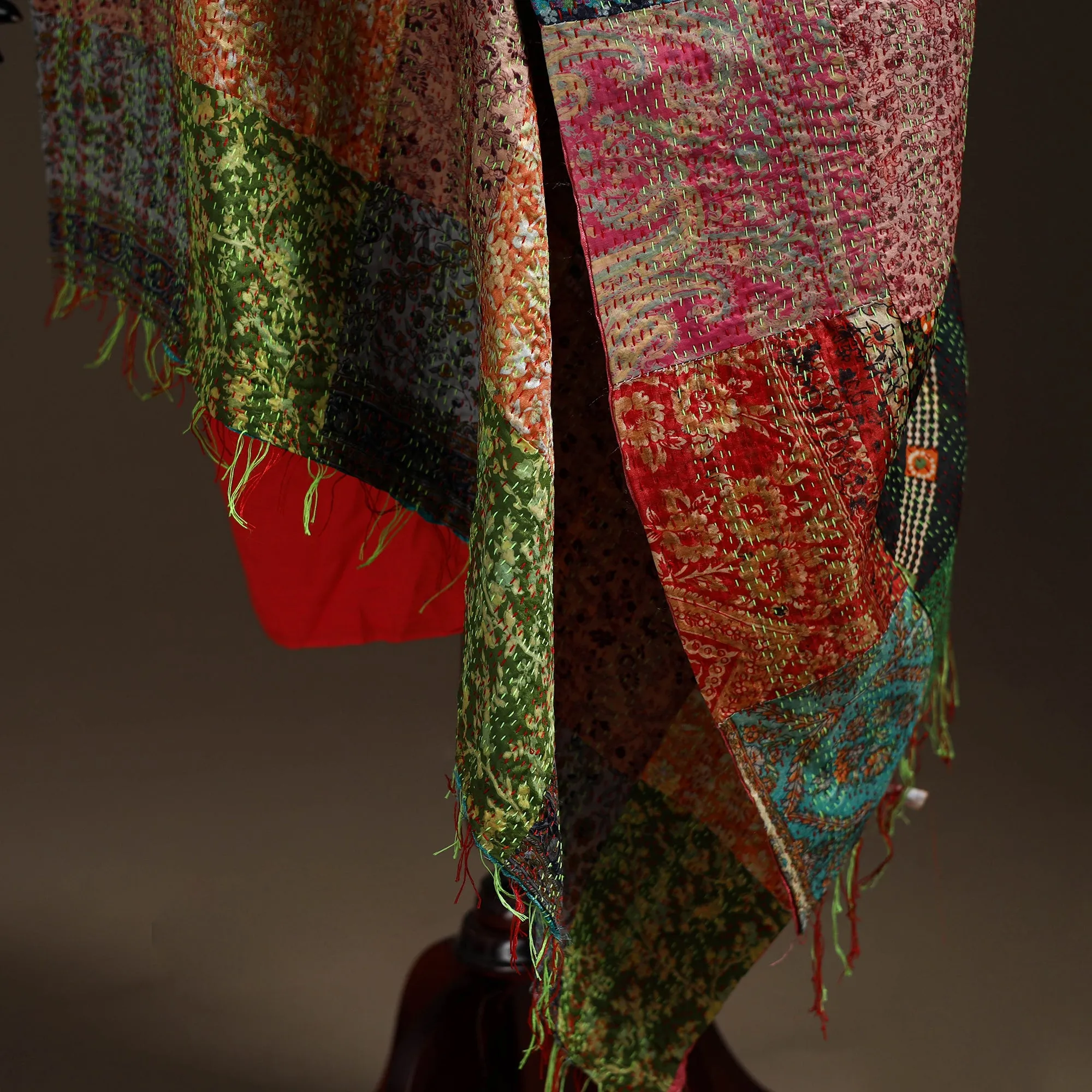 Multicolor - Bengal Hand Embroidery Patchwork Reversible Silk Kantha Dupatta 70 sold by Itokri product image thumbnail 4
