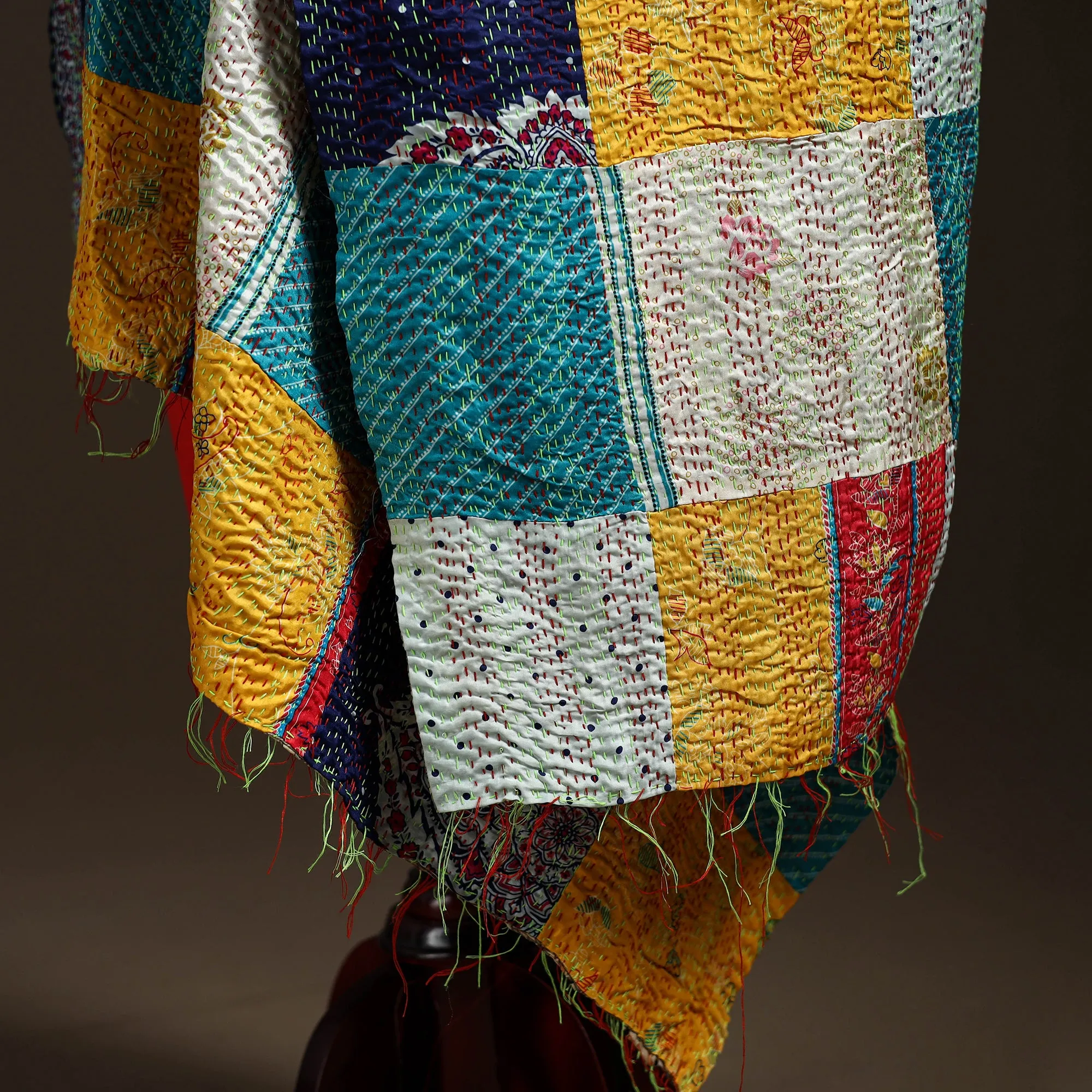 Multicolor - Bengal Hand Embroidery Patchwork Reversible Silk Kantha Dupatta 71 sold by Itokri product image thumbnail 4