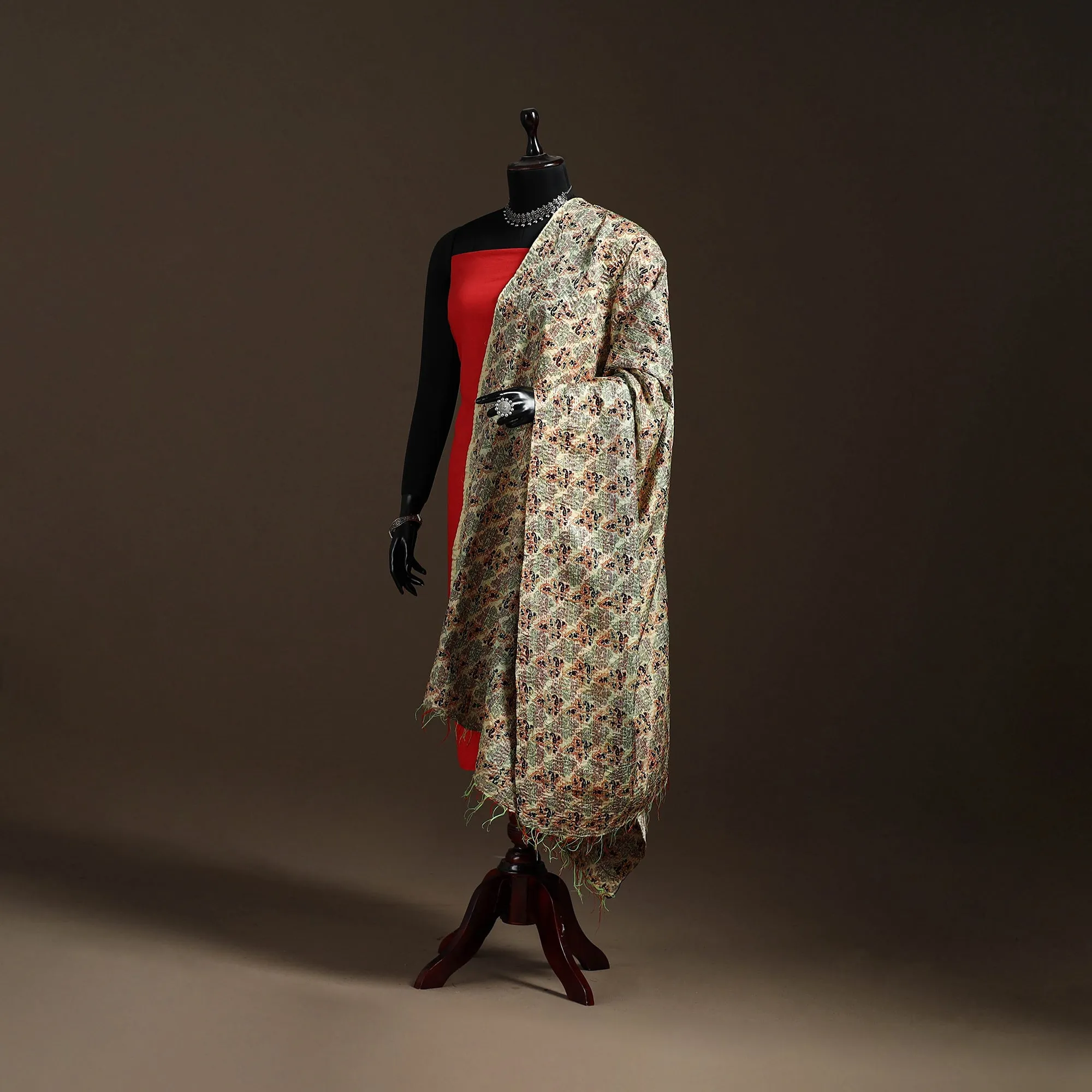 Multicolor - Bengal Hand Embroidery Patchwork Reversible Silk Kantha Dupatta 71 sold by Itokri product image thumbnail 5