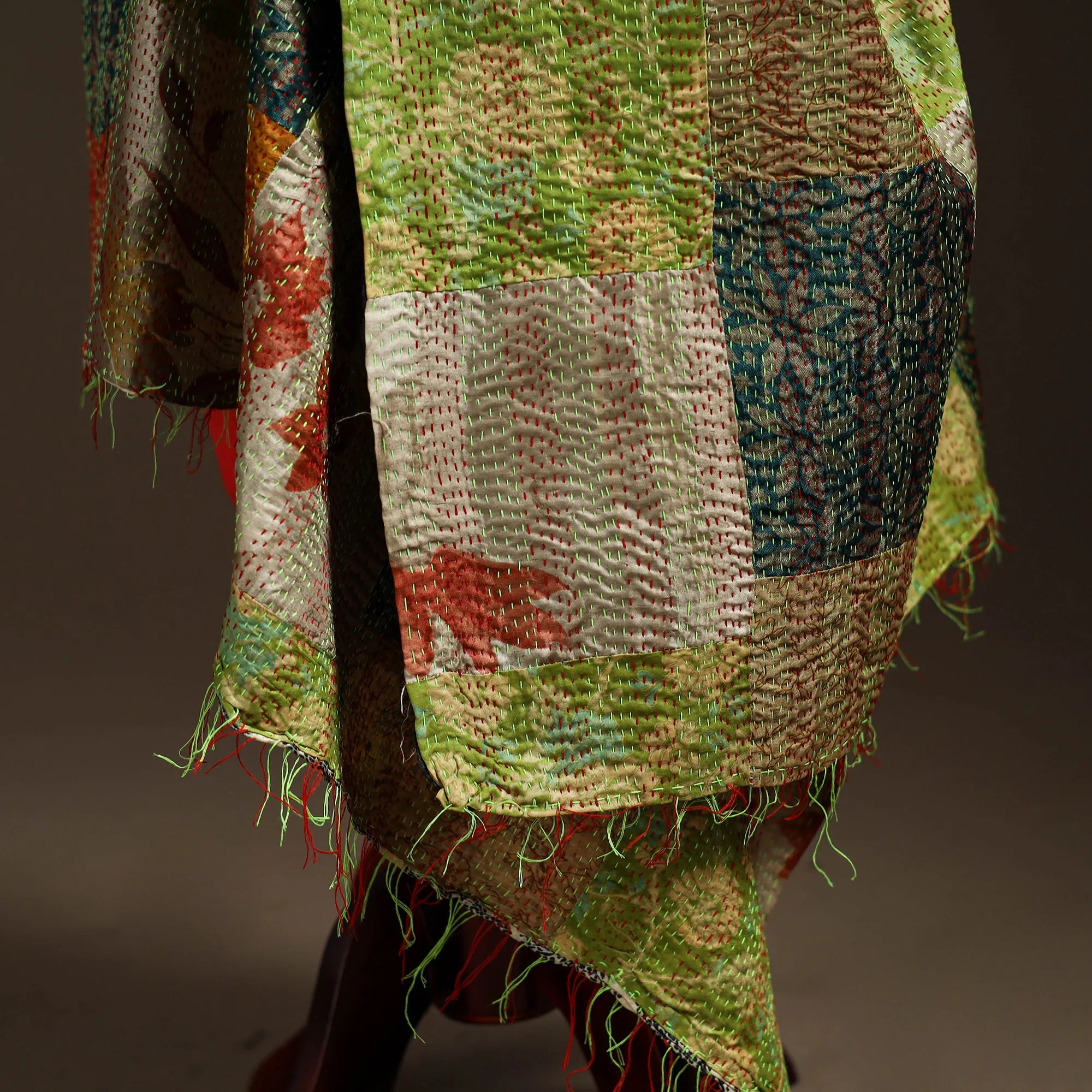 Multicolor - Bengal Hand Embroidery Patchwork Reversible Silk Kantha Dupatta 72 sold by Itokri product image thumbnail 4