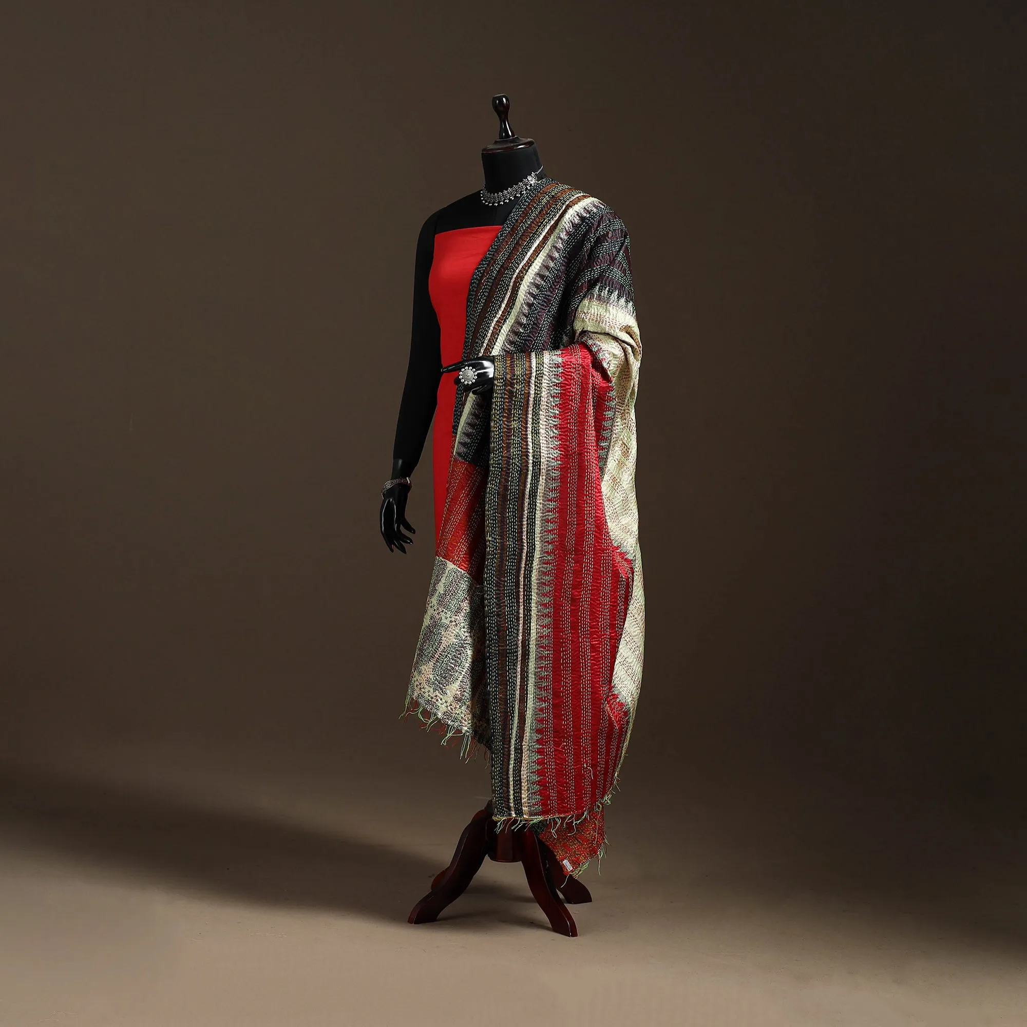 Multicolor - Bengal Hand Embroidery Patchwork Reversible Silk Kantha Dupatta 72 sold by Itokri product image thumbnail 5