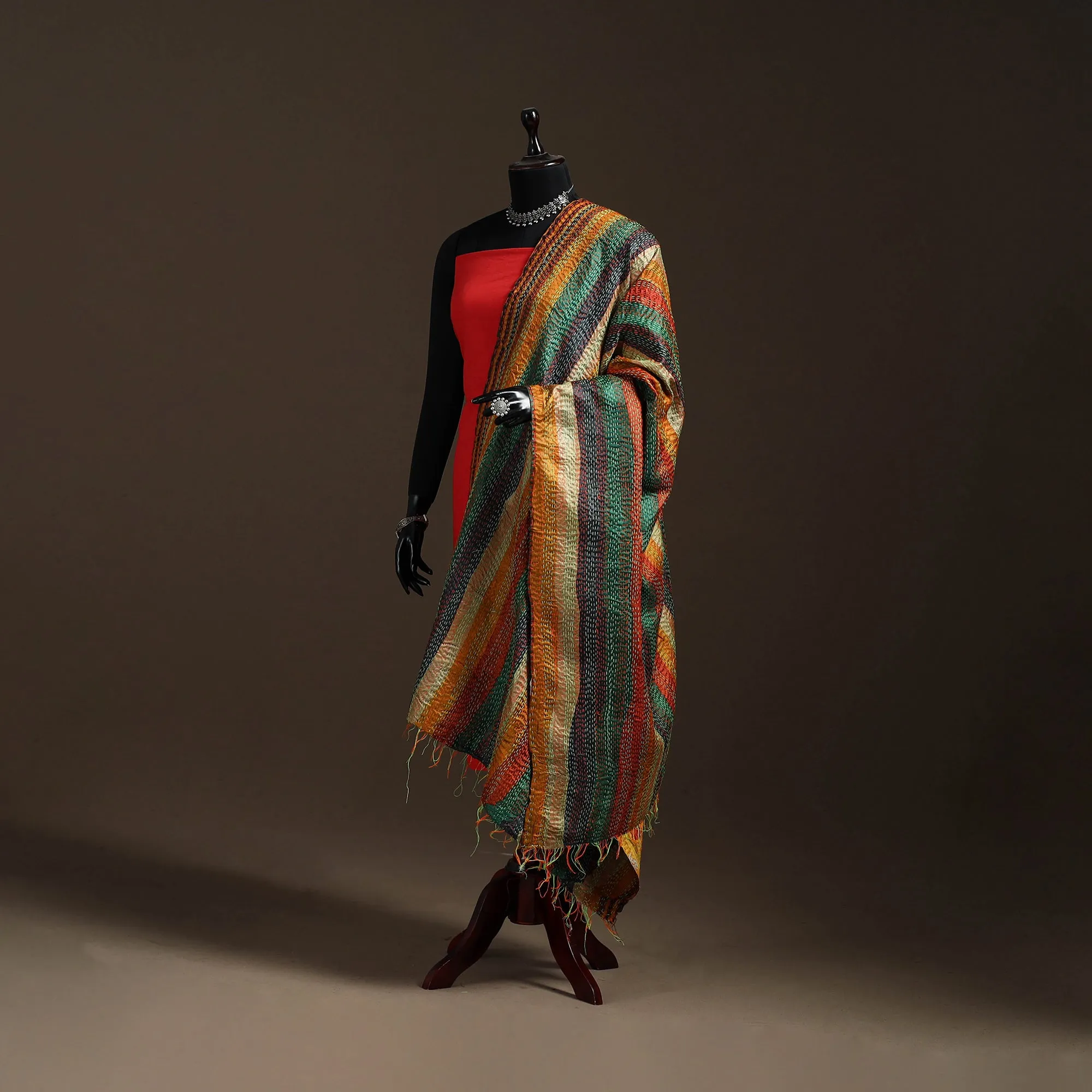 Multicolor - Bengal Hand Embroidery Patchwork Reversible Silk Kantha Dupatta 73 sold by Itokri product image thumbnail 5