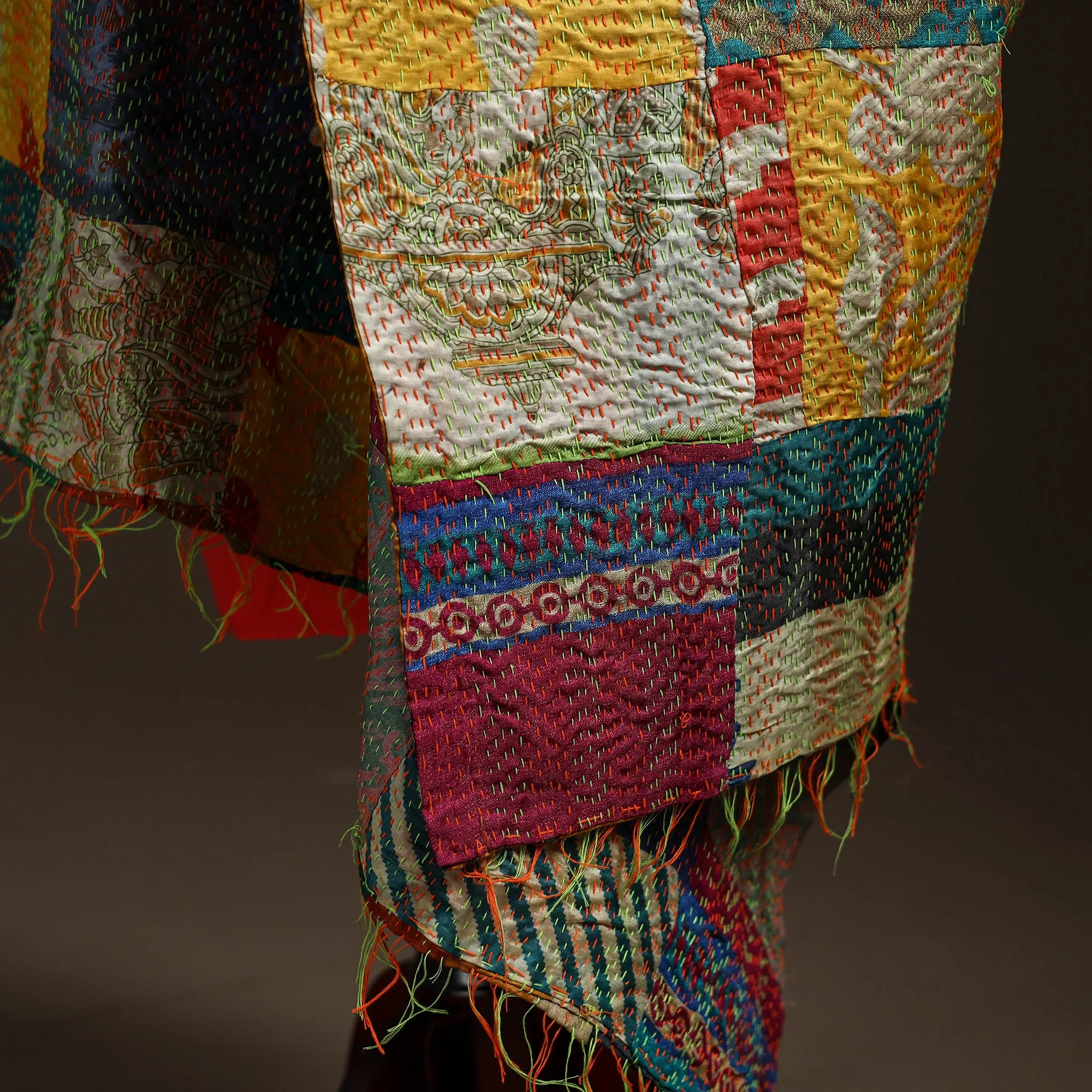 Multicolor - Bengal Hand Embroidery Patchwork Reversible Silk Kantha Dupatta 73 sold by Itokri product image thumbnail 4