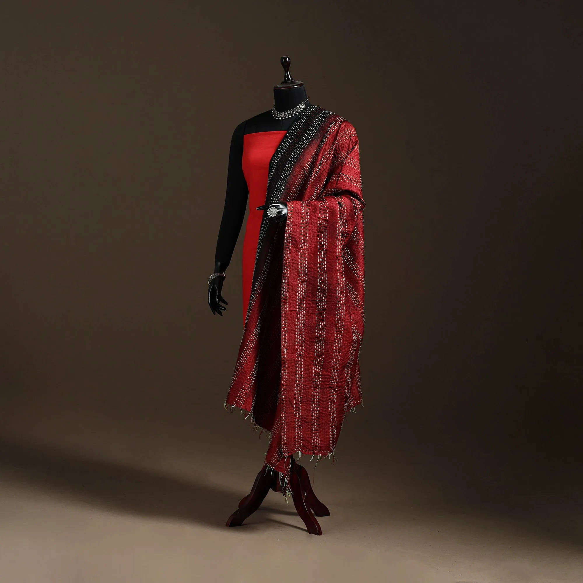 Multicolor - Bengal Hand Embroidery Patchwork Reversible Silk Kantha Dupatta 98 sold by Itokri product image thumbnail 5