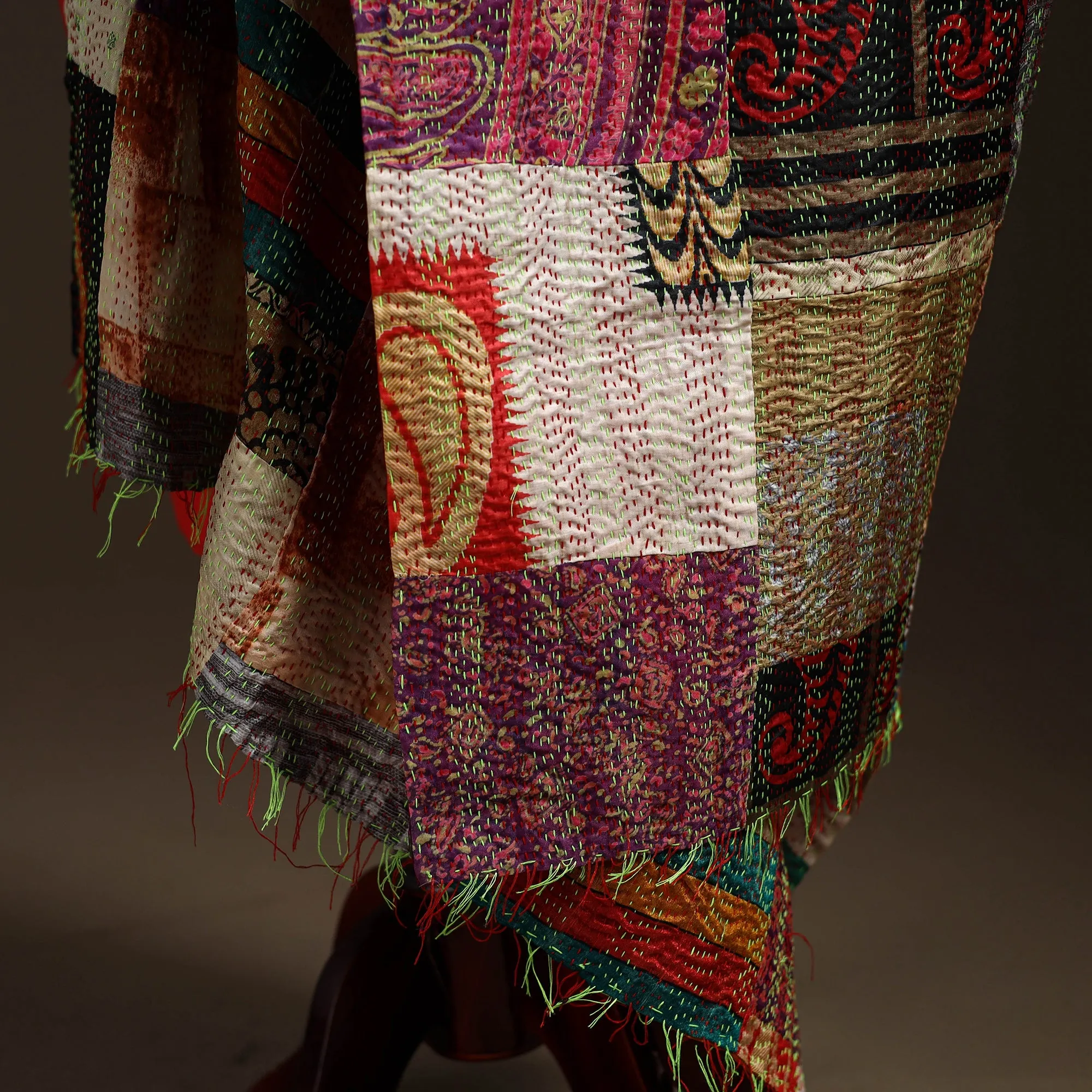 Multicolor - Bengal Hand Embroidery Patchwork Reversible Silk Kantha Dupatta 100 sold by Itokri product image thumbnail 4