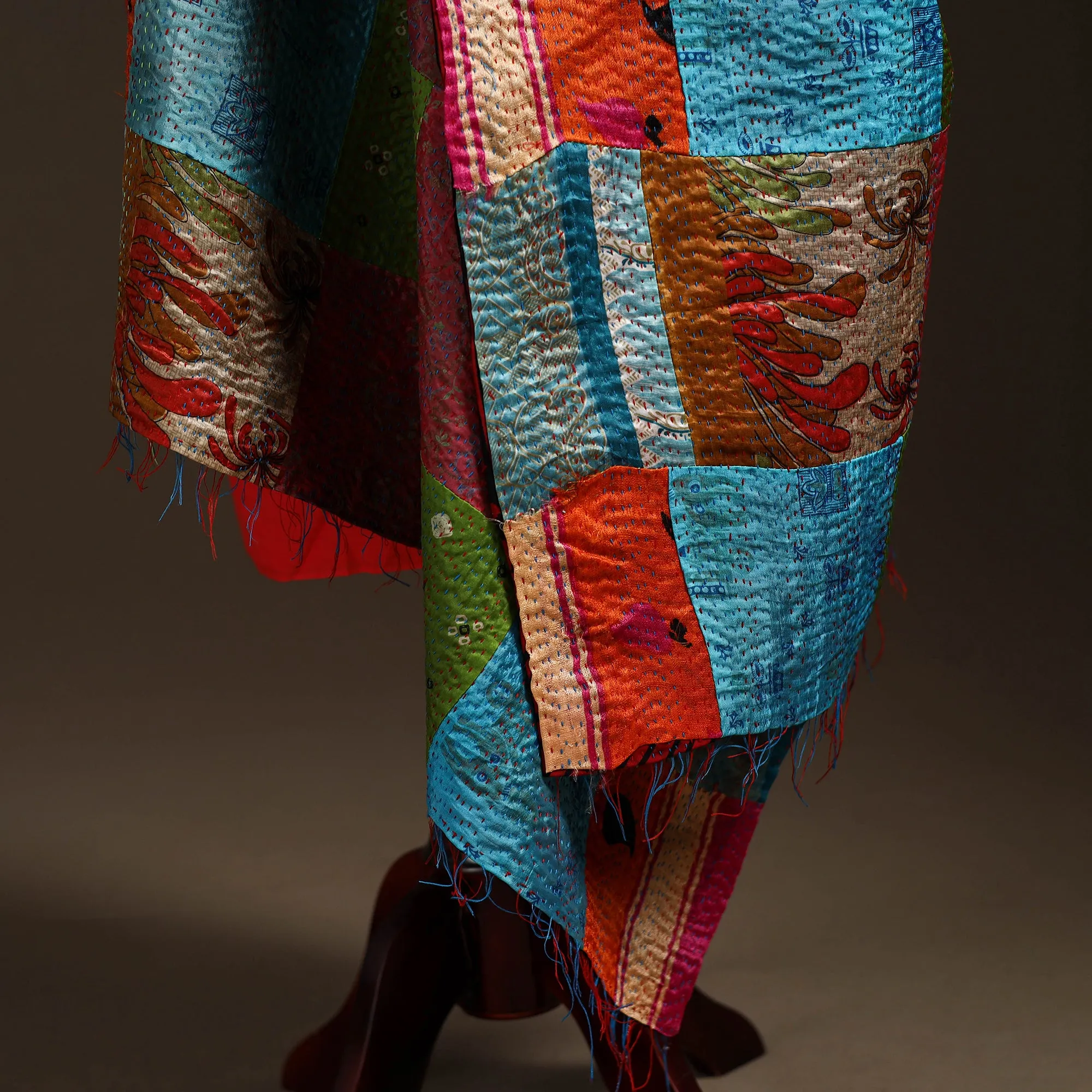 Multicolor - Bengal Hand Embroidery Patchwork Reversible Silk Kantha Dupatta 96 sold by Itokri product image thumbnail 4