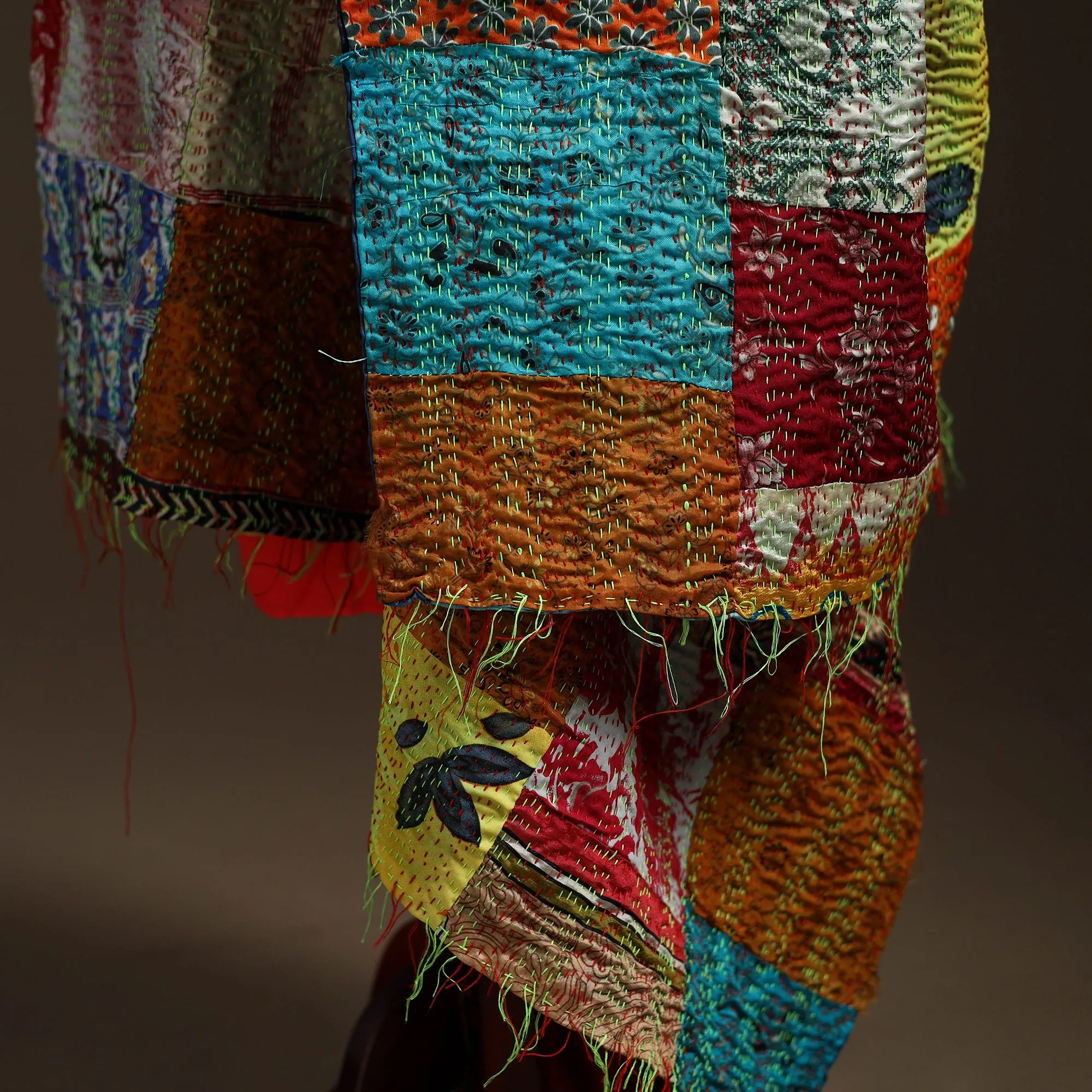 Multicolor - Bengal Hand Embroidery Patchwork Reversible Silk Kantha Dupatta 93 sold by Itokri product image thumbnail 4