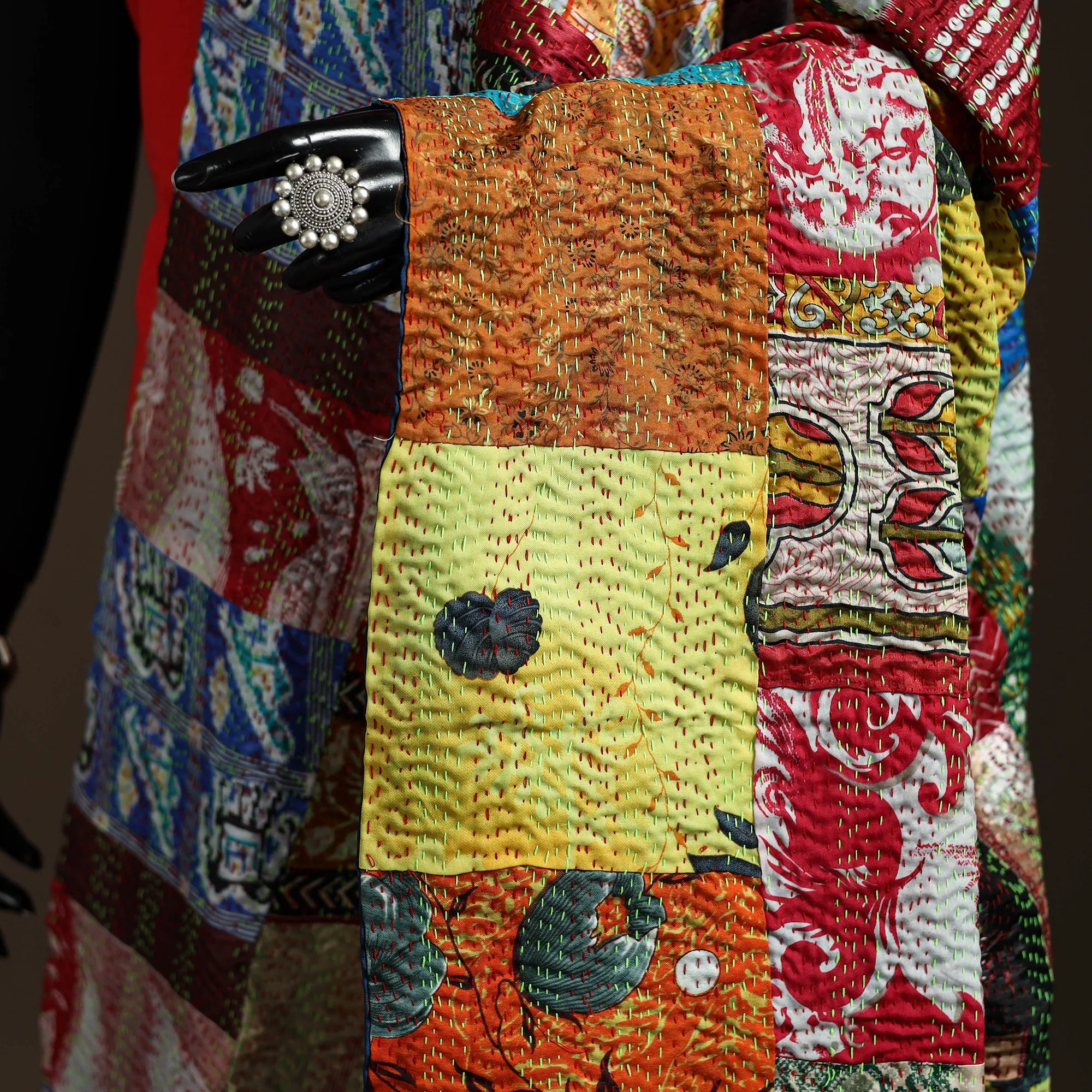 Multicolor - Bengal Hand Embroidery Patchwork Reversible Silk Kantha Dupatta 93 sold by Itokri product image thumbnail 3