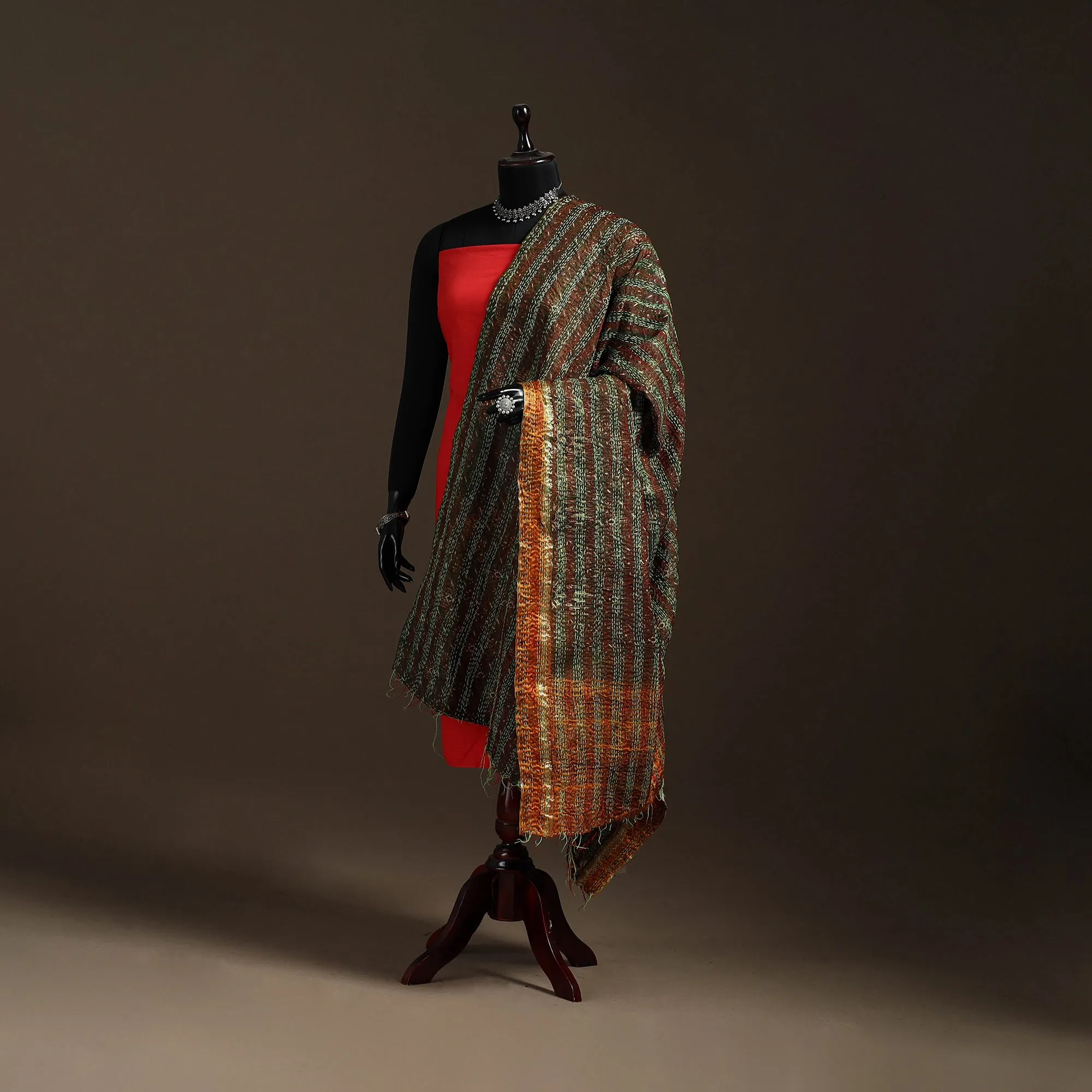 Multicolor - Bengal Hand Embroidery Patchwork Reversible Silk Kantha Dupatta 81 sold by Itokri product image thumbnail 5