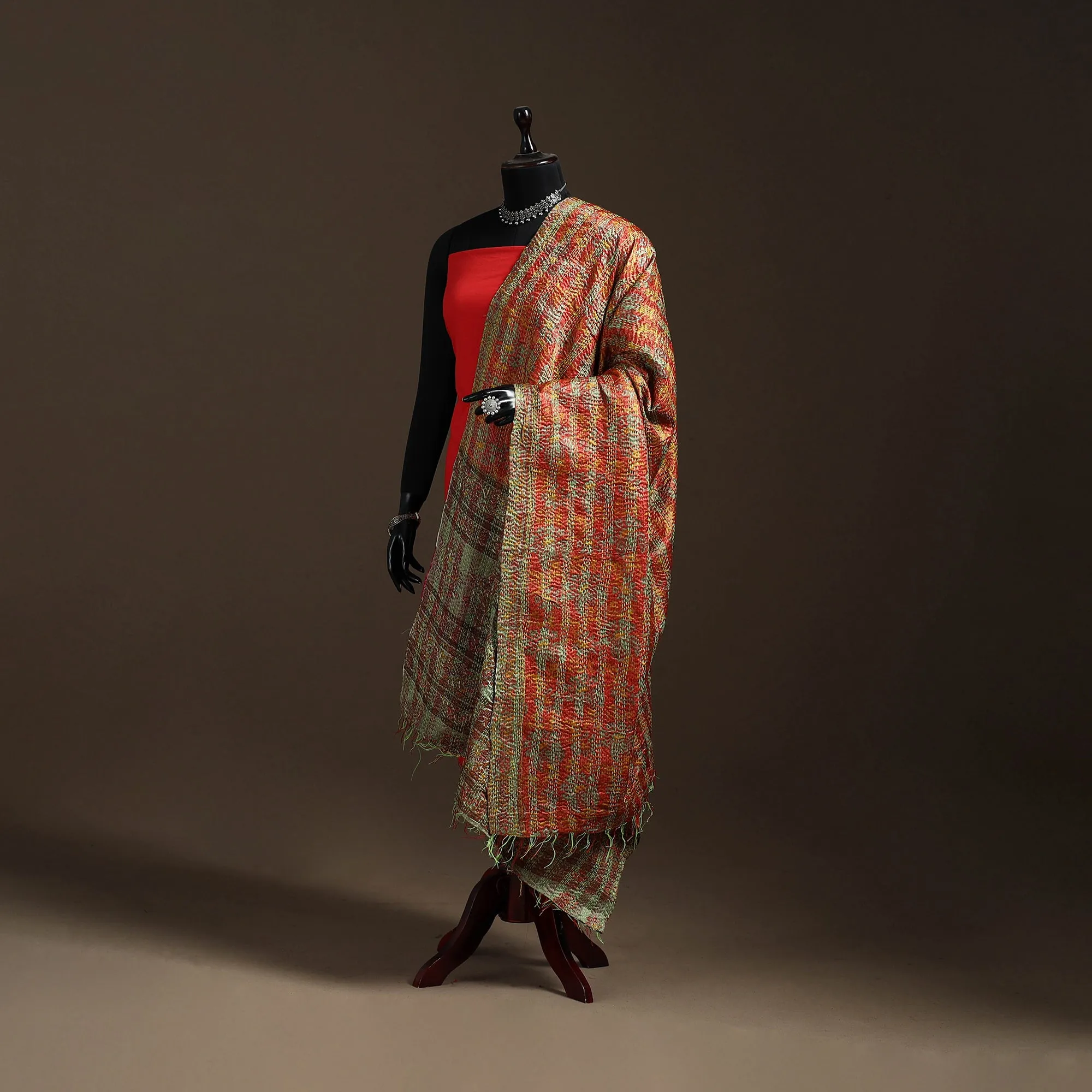 Multicolor - Bengal Hand Embroidery Patchwork Reversible Silk Kantha Dupatta 77 sold by Itokri product image thumbnail 5