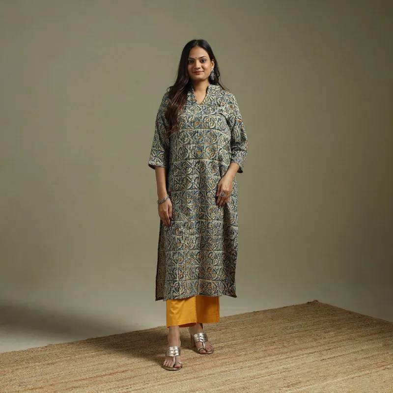 Multicolor - Pedana Block Print Natural Dyed Cotton Straight Kalamkari Kurta 05 sold by Itokri