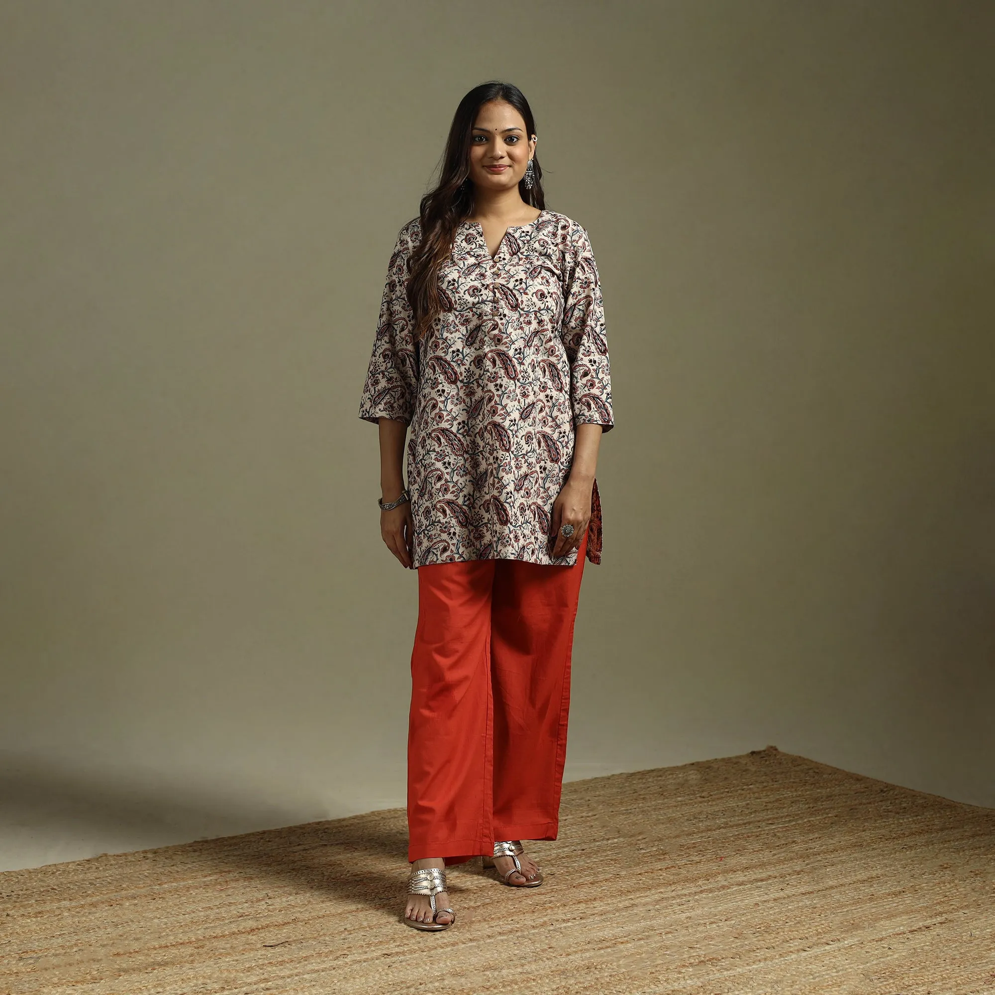 Beige - Pedana Block Print Natural Dyed Cotton Short Kalamkari Kurta 14 sold by Itokri