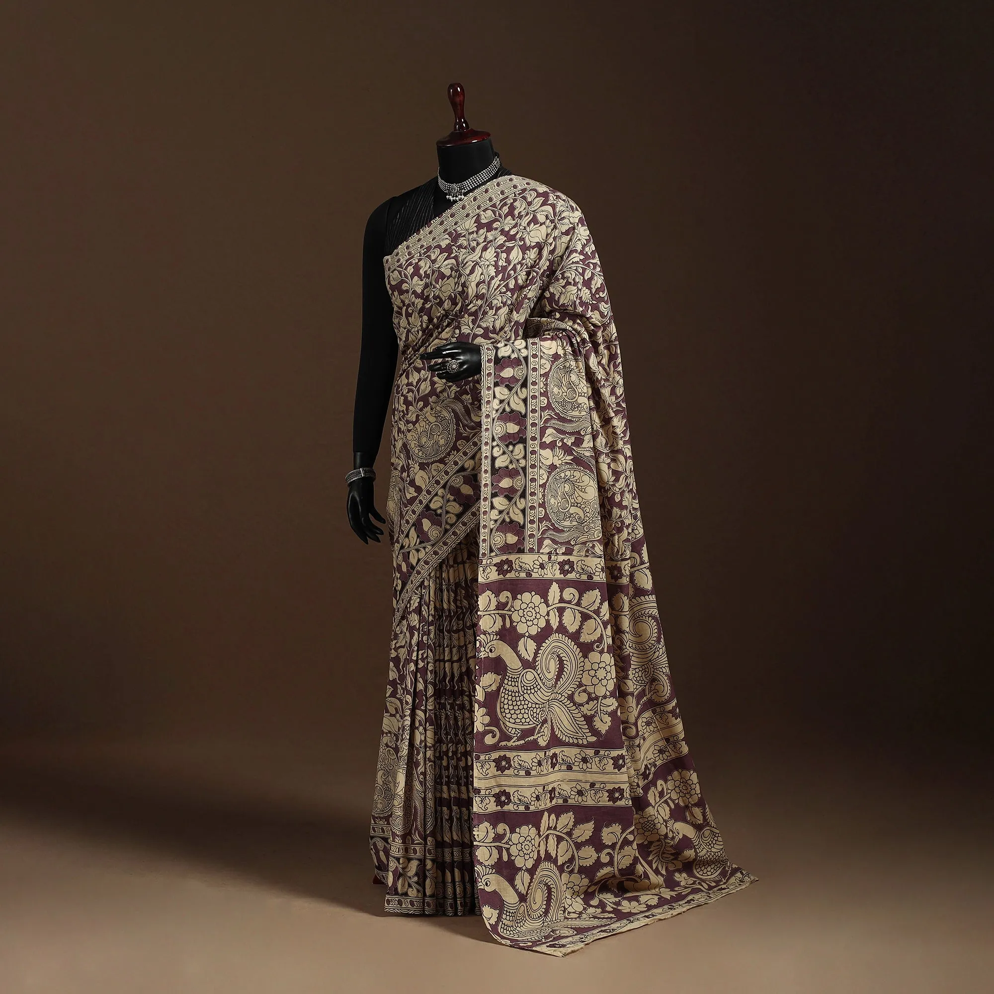 Brown - Printed Cotton Nellore Kalamkari Saree 02 sold by Itokri