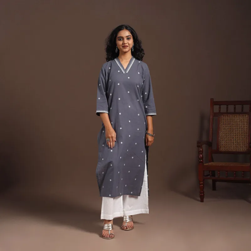 Grey - Cotton Straight Jacquard Kurta 13 sold by Itokri