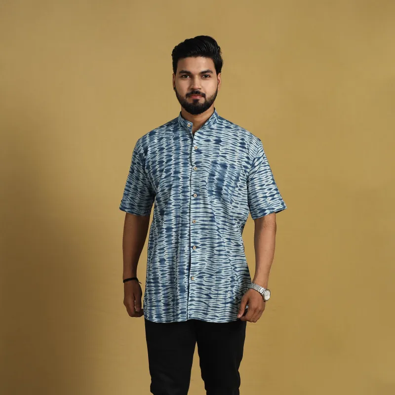 Blue - Half Sleeve Tie & Dye Cotton Men Shibori Shirt 08 sold by Itokri