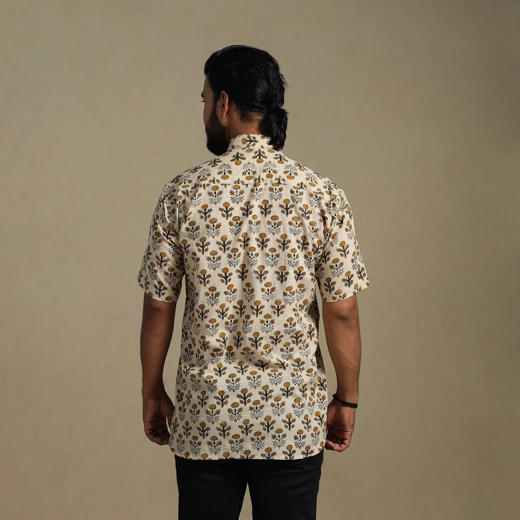 Beige - Natural Dyed Block Print Cotton Men Half Sleeve Bagru Shirt 03 sold by Itokri product image thumbnail 4