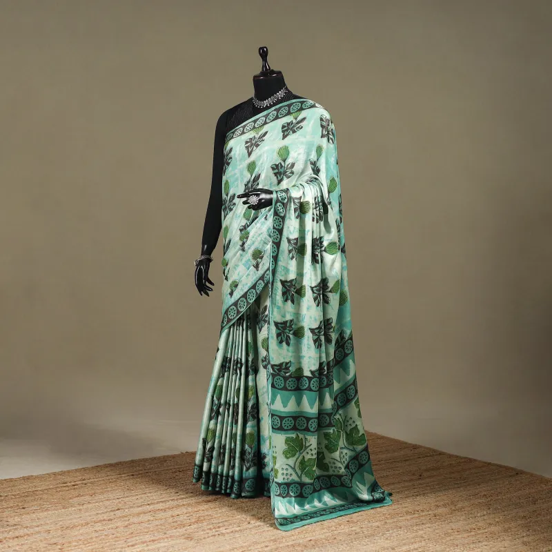 Green - Modal Silk Hand Block Print Bagru Saree 10 sold by Itokri