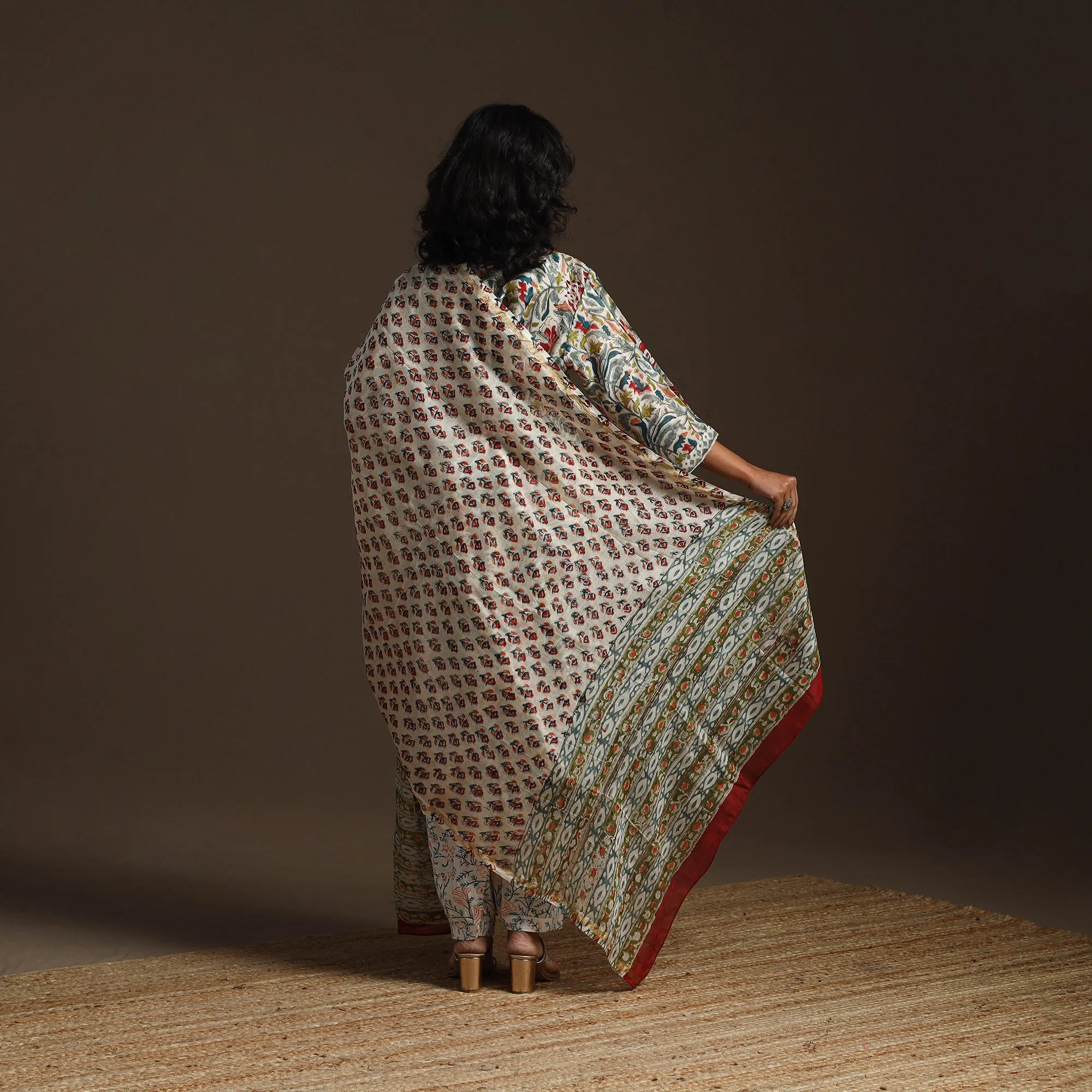 Multicolor - Chanderi Silk Block Print Sanganeri Suit Set with Dupatta for women 09 sold by Itokri product image thumbnail 4