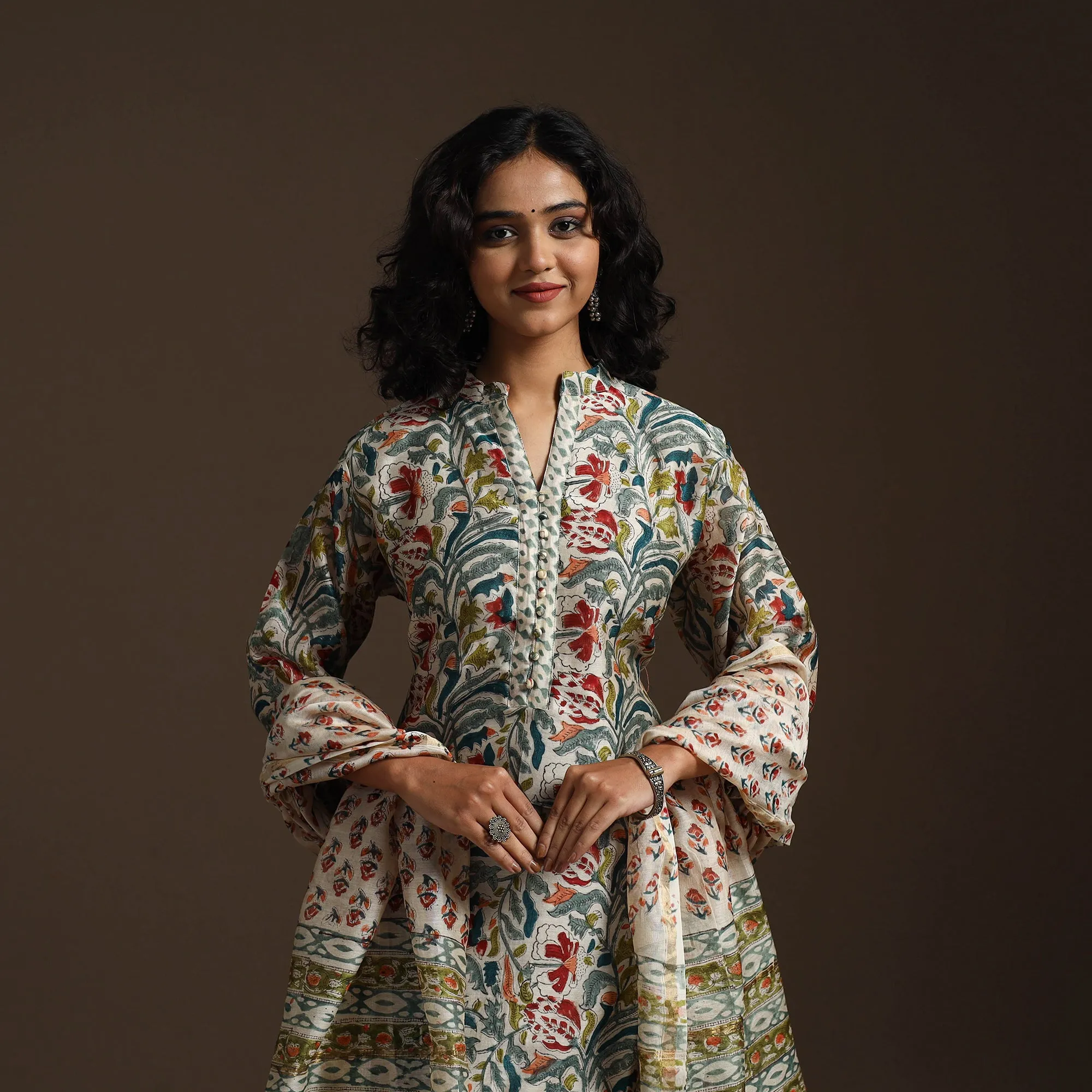 Multicolor - Chanderi Silk Block Print Sanganeri Suit Set with Dupatta for women 09 sold by Itokri product image thumbnail 2