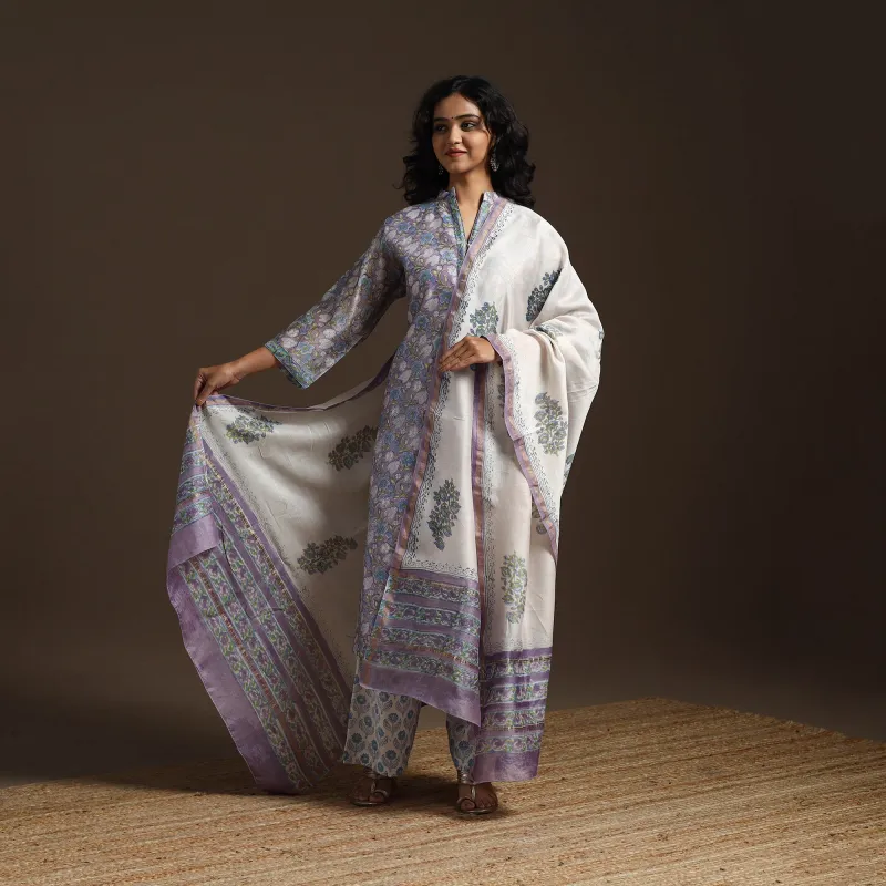 Purple - Chanderi Silk Block Print Sanganeri Suit Set with Dupatta for women 04 sold by Itokri