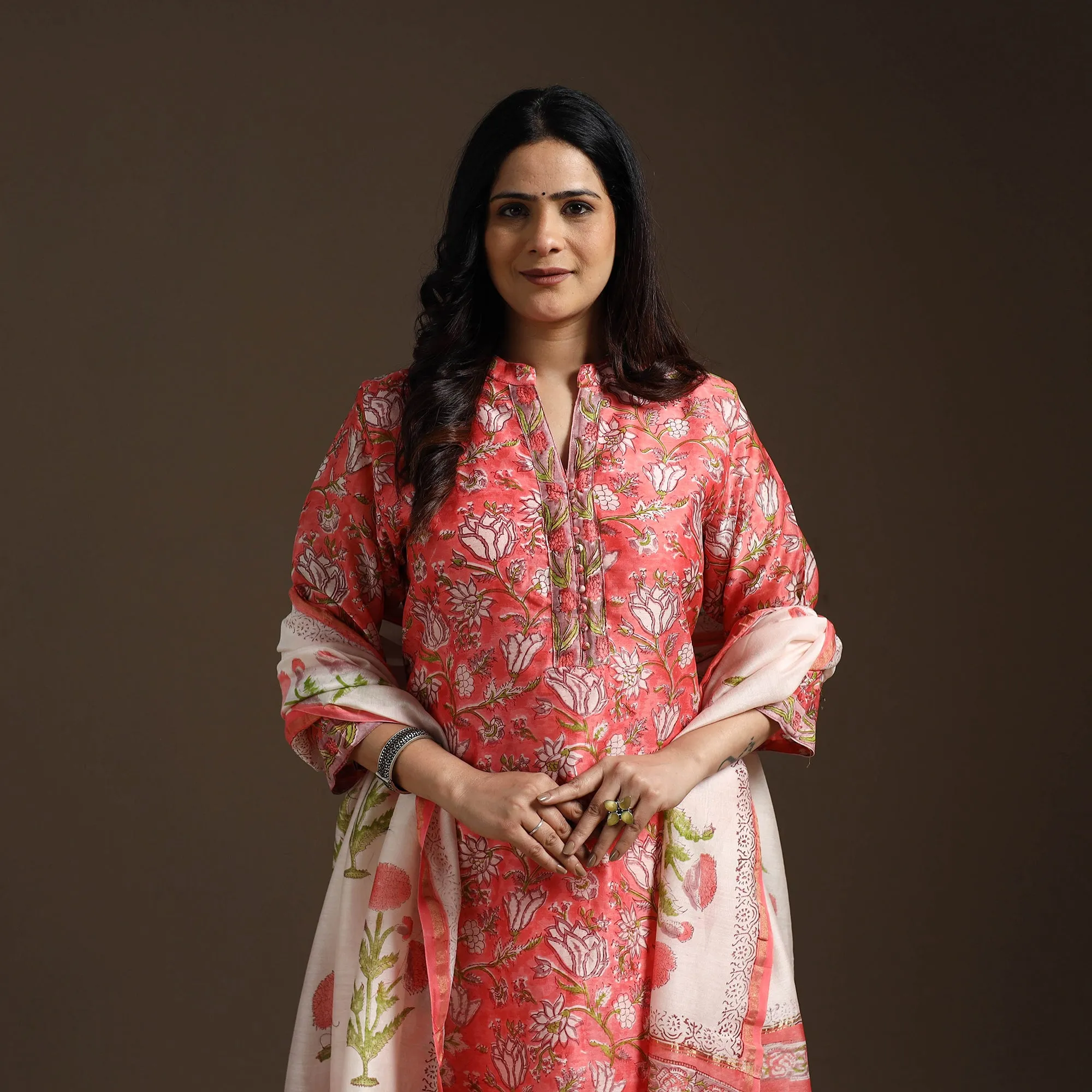Pink - Chanderi Silk Block Print Sanganeri Suit Set with Dupatta for women 03 sold by Itokri product image thumbnail 2