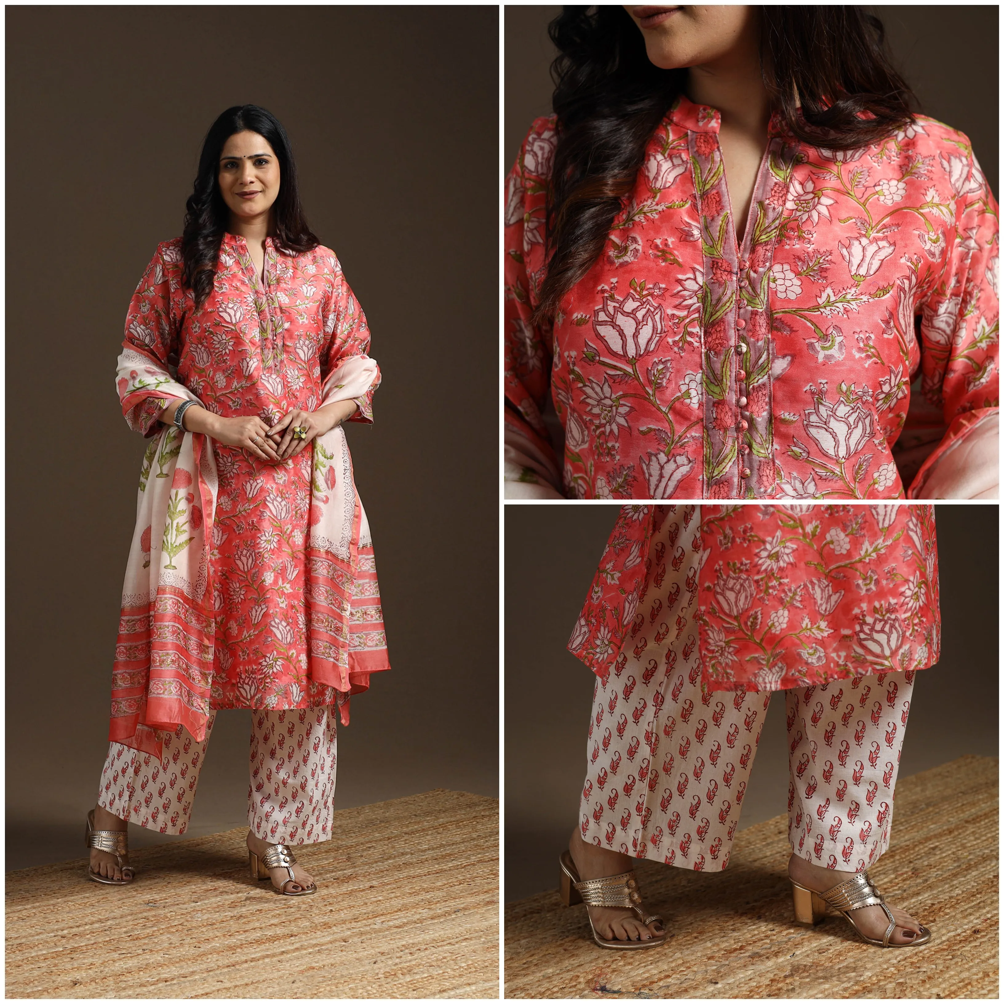 Pink - Chanderi Silk Block Print Sanganeri Suit Set with Dupatta for women 03 sold by Itokri product image thumbnail 3