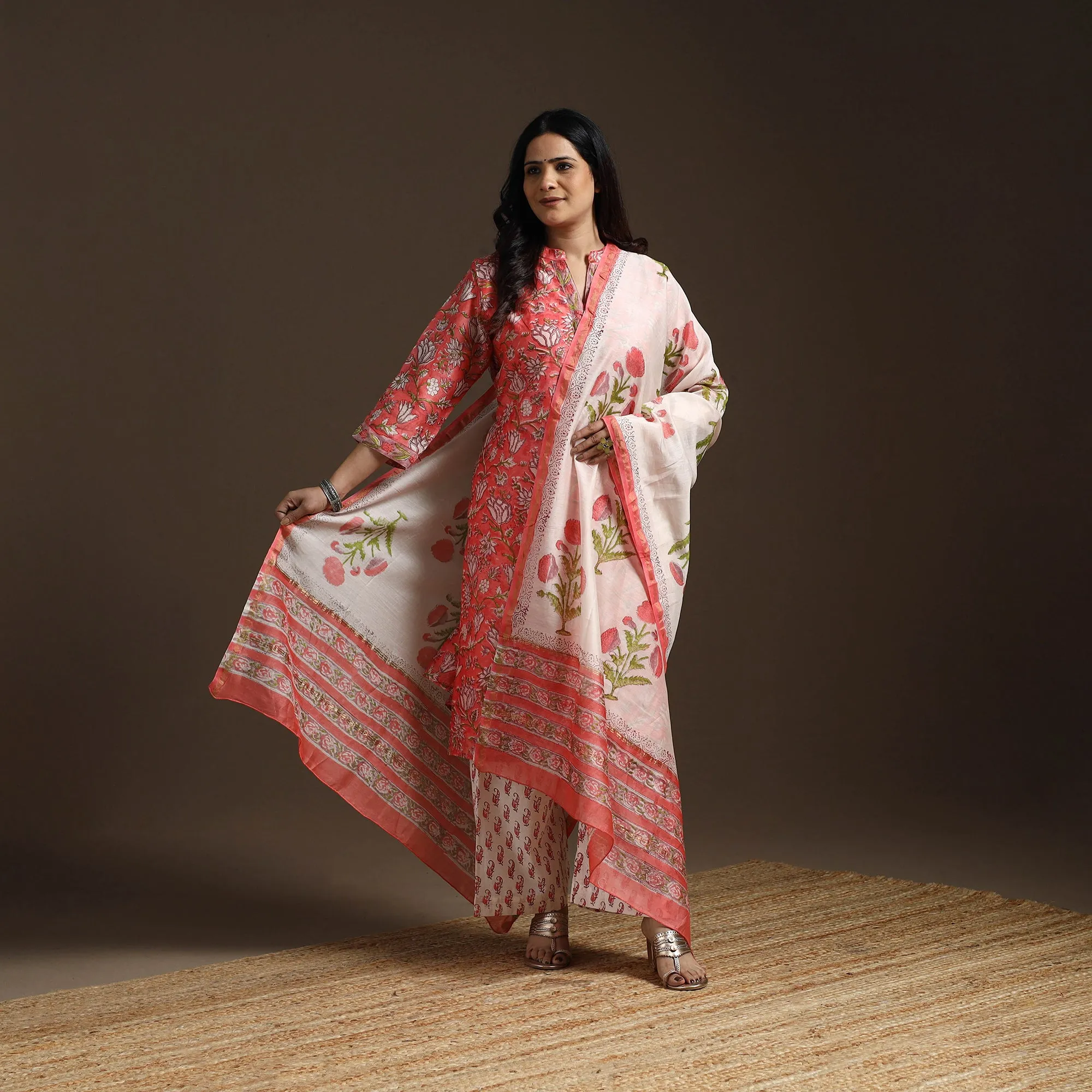 Pink - Chanderi Silk Block Print Sanganeri Suit Set with Dupatta for women 03 sold by Itokri