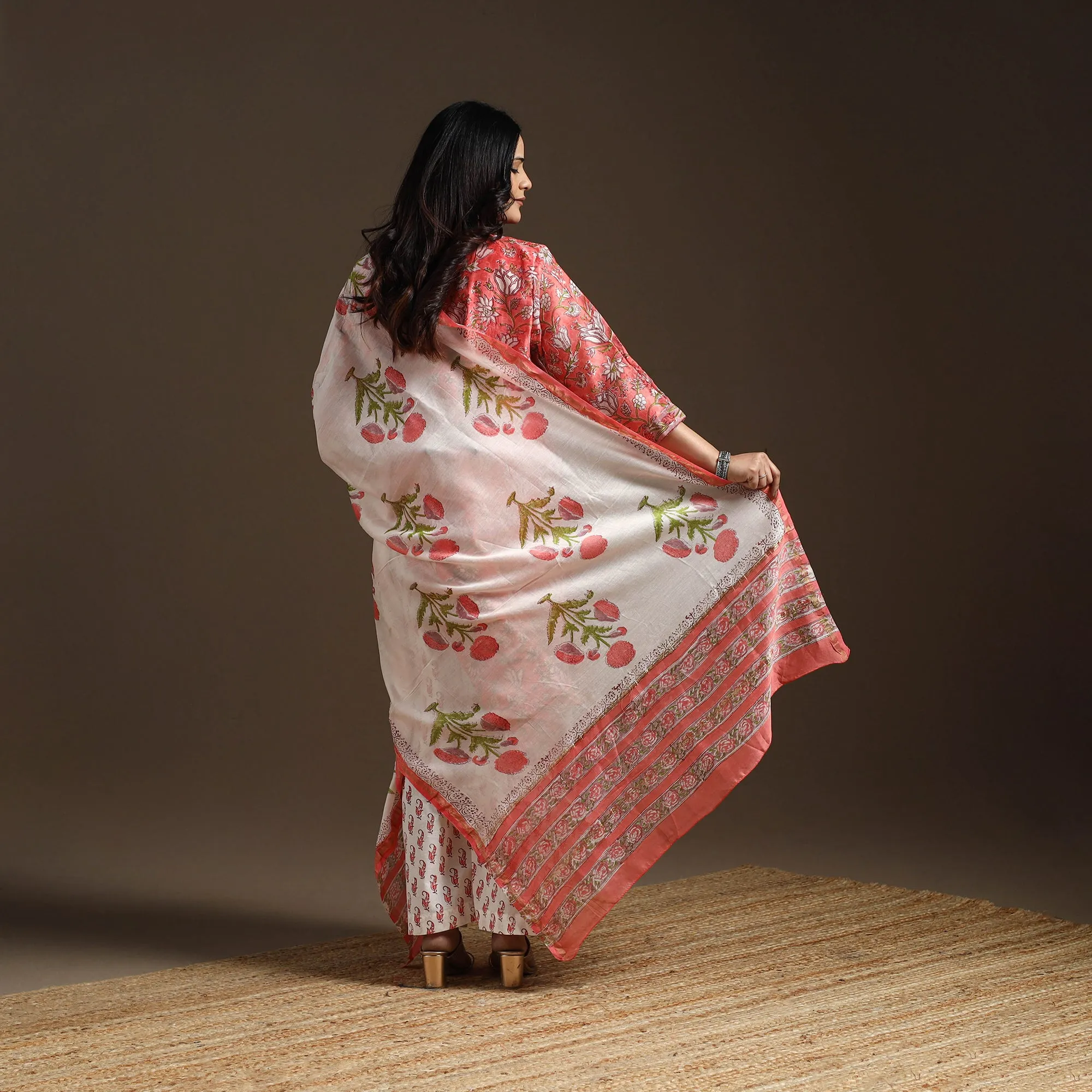 Pink - Chanderi Silk Block Print Sanganeri Suit Set with Dupatta for women 03 sold by Itokri product image thumbnail 4