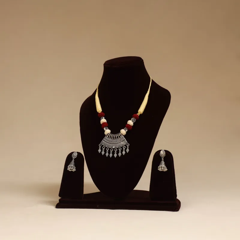 Beige - German Silver Thread Beads Necklace Set 12 sold by Itokri