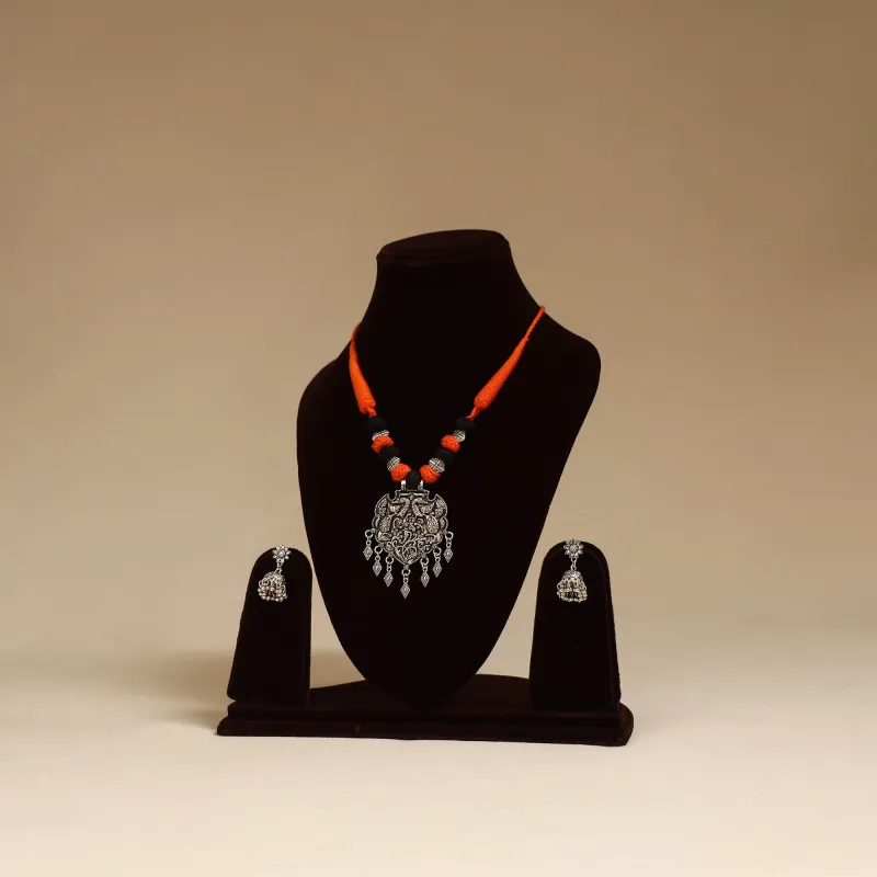 Orange - German Silver Thread Beads Necklace Set 10 sold by Itokri
