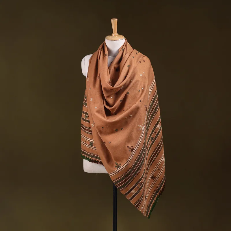 Brown - Kutch Handwoven Mirror Work Acrylic Wool Shawl 99 sold by Itokri