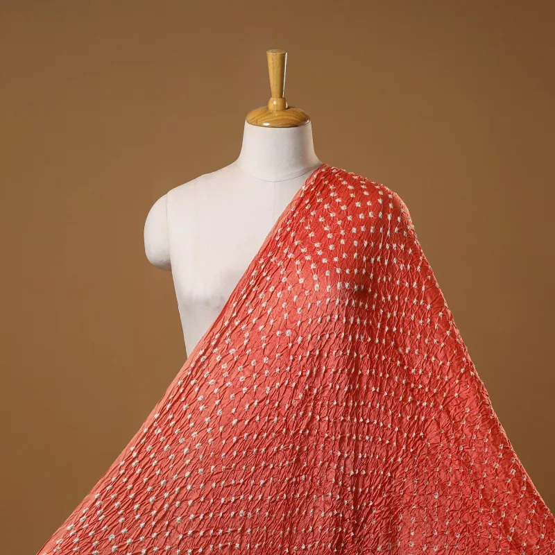 Orange - Kutch Tie-Dye Modal Silk Bandhani Fabric 12 sold by Itokri