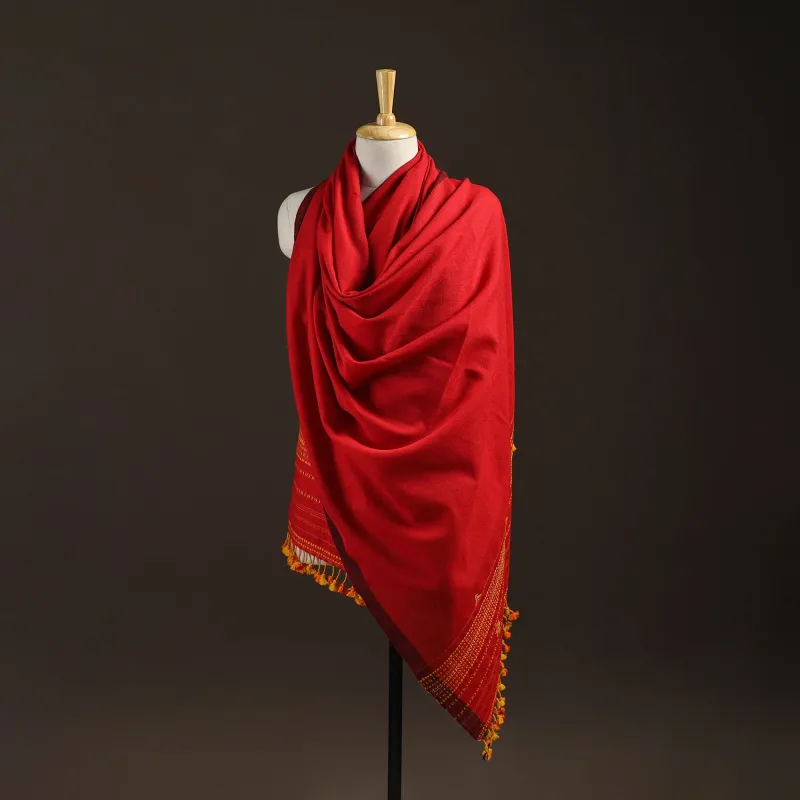 Red - Kutch Bhujodi Handwoven Merino Wool Shawl 232 sold by Itokri