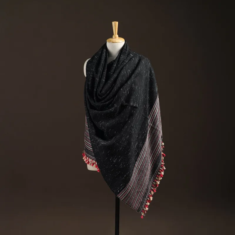 Black - Kutch Bhujodi Handwoven Merino Wool Shawl 229 sold by Itokri