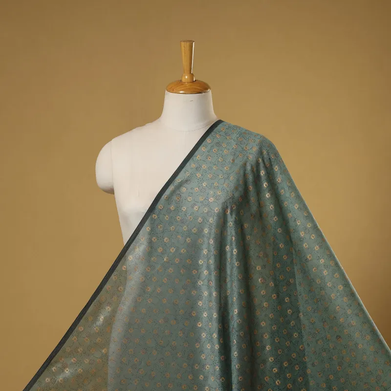 Green - Hand Block Print Chanderi Silk Sanganeri Fabric 03 sold by Itokri